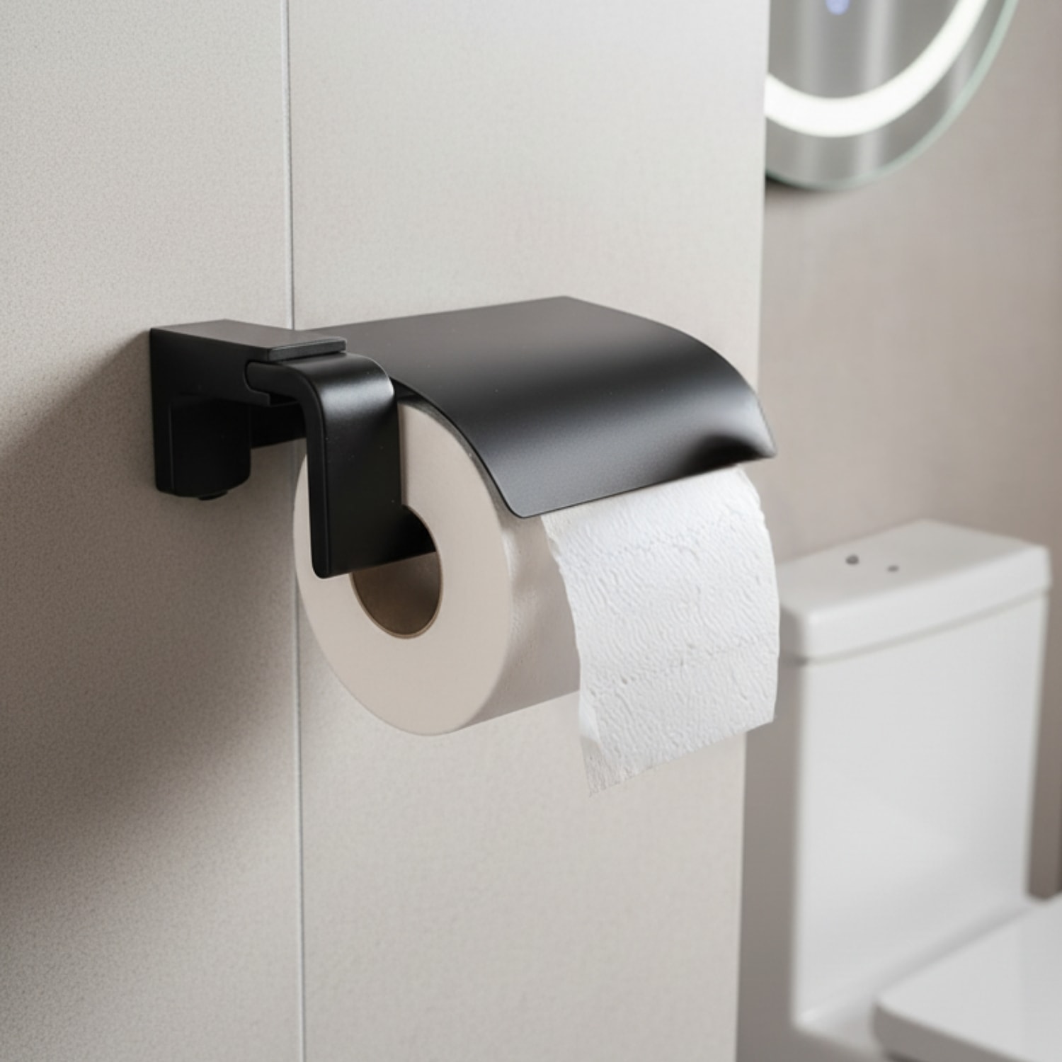 Mat Siyah Kapaklı Paslanmaz Lüks Tuvalet Kağıtlığı Vida ve Dübel Seti Dahil WC Tuvalet Kağıtlığı