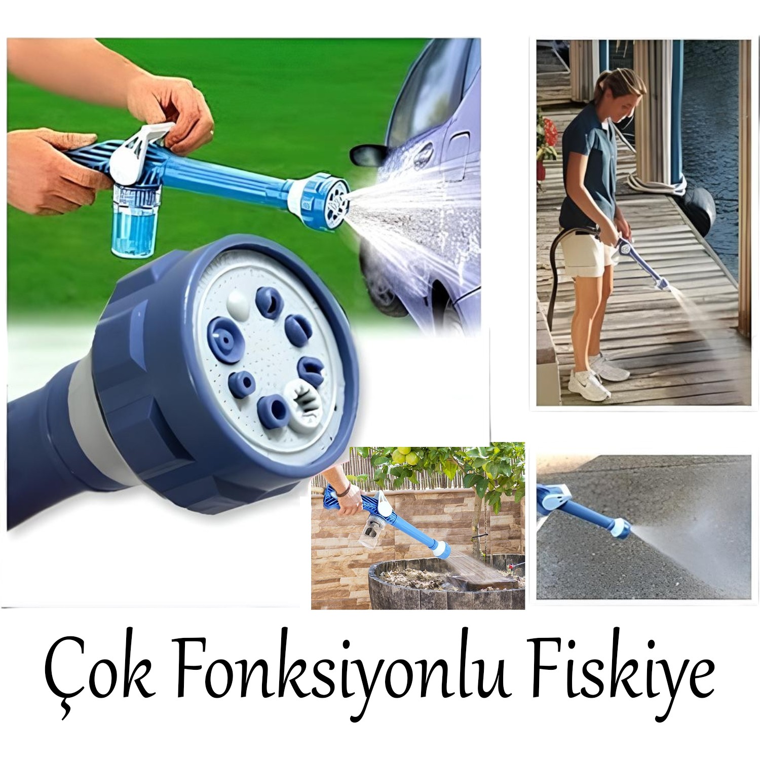 Bahçe Sulama Araç Yıkama Köpürtme Tabancası 8 Fonksiyonlu Deterjan Hazneli Hortum Bağlantılı 1 Adet