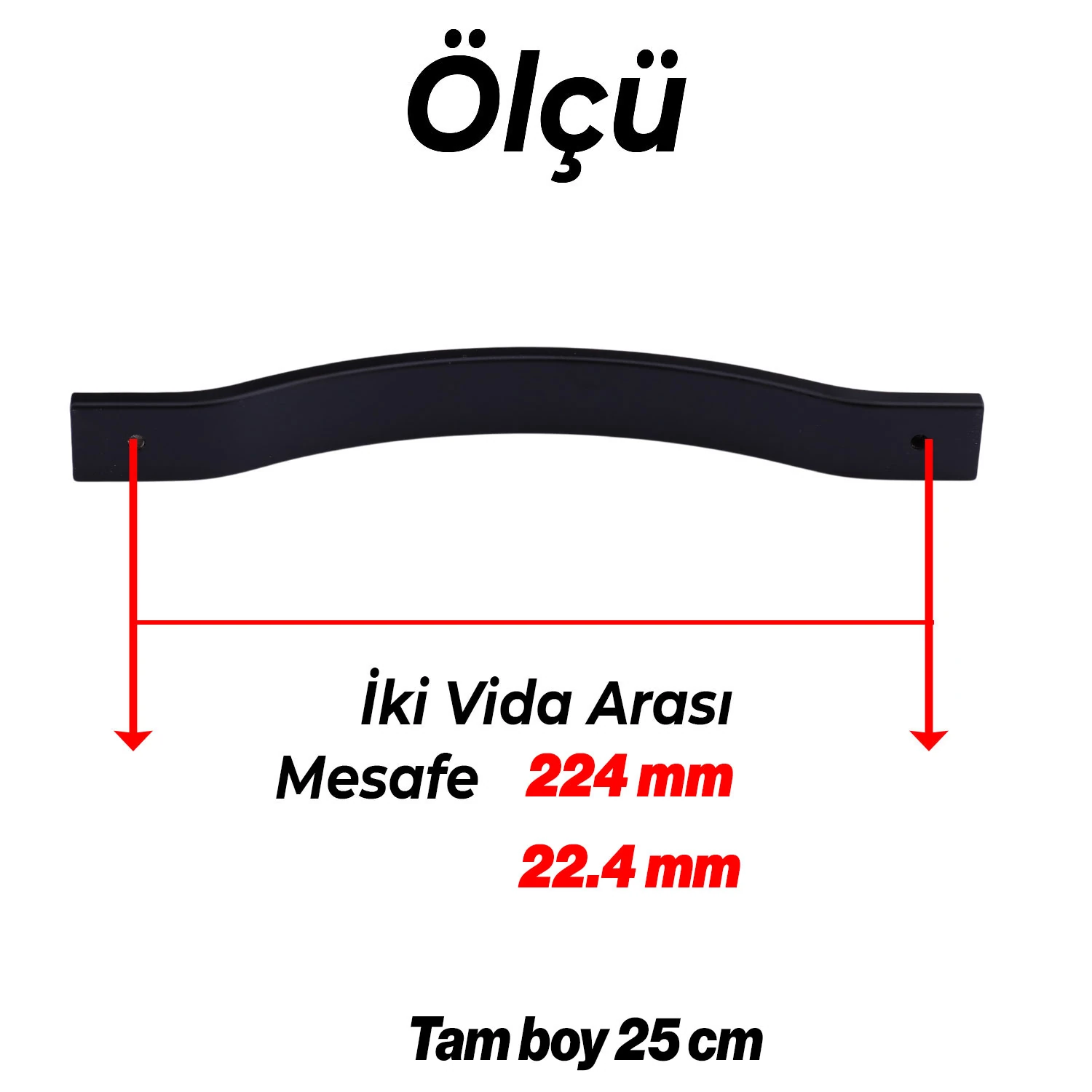 Akasya 224 mm Siyah Çizgili Metal Kulp Mobilya Çekmece Dolap Kapak Kulpu Paslanmaz Kulpları