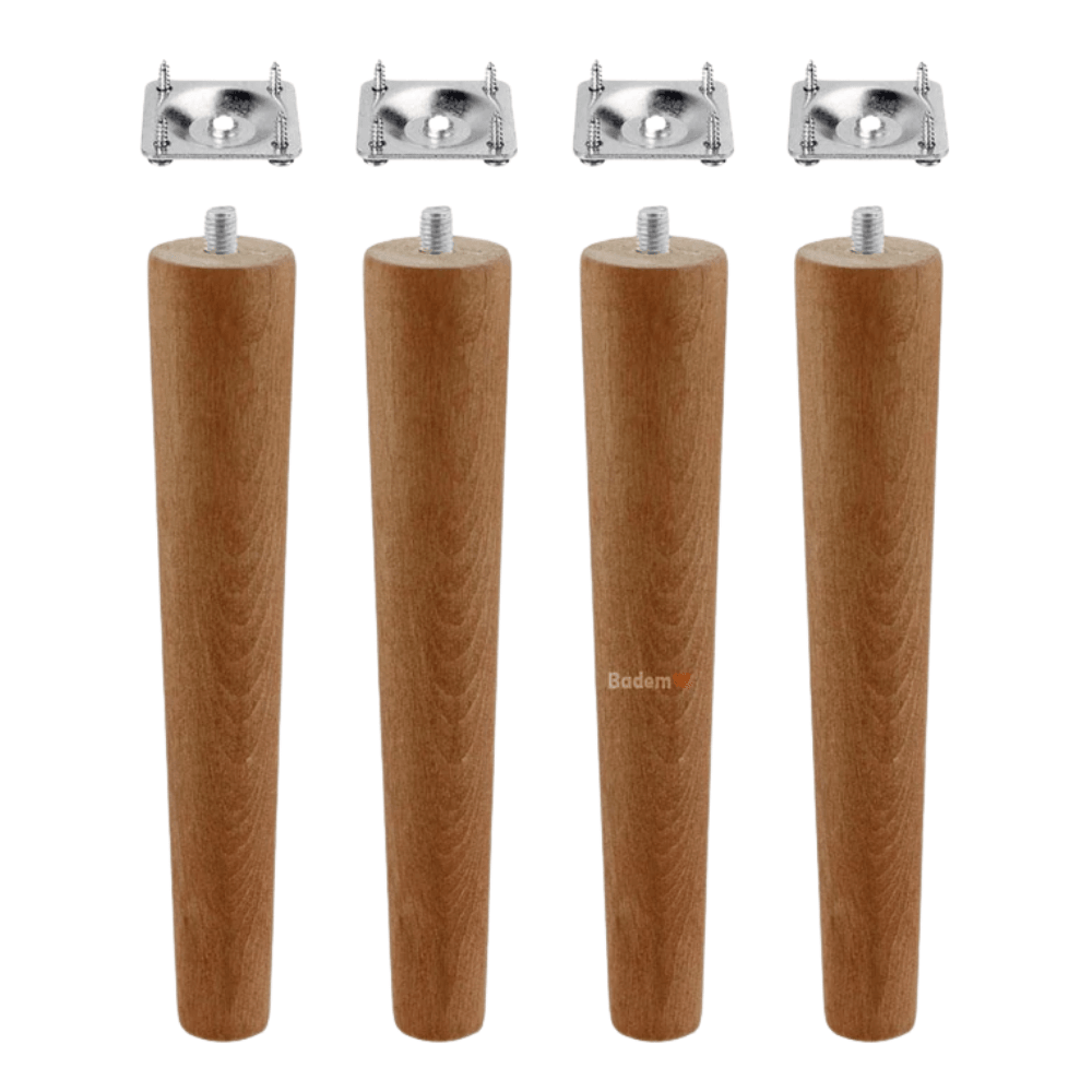 Ahşap Ayak Masa Sehpa Tabure Puf Ünite Mobilya Ayağı M8 Civata 20 cm Ayak+Bağlantı Aparatı 8'li SET