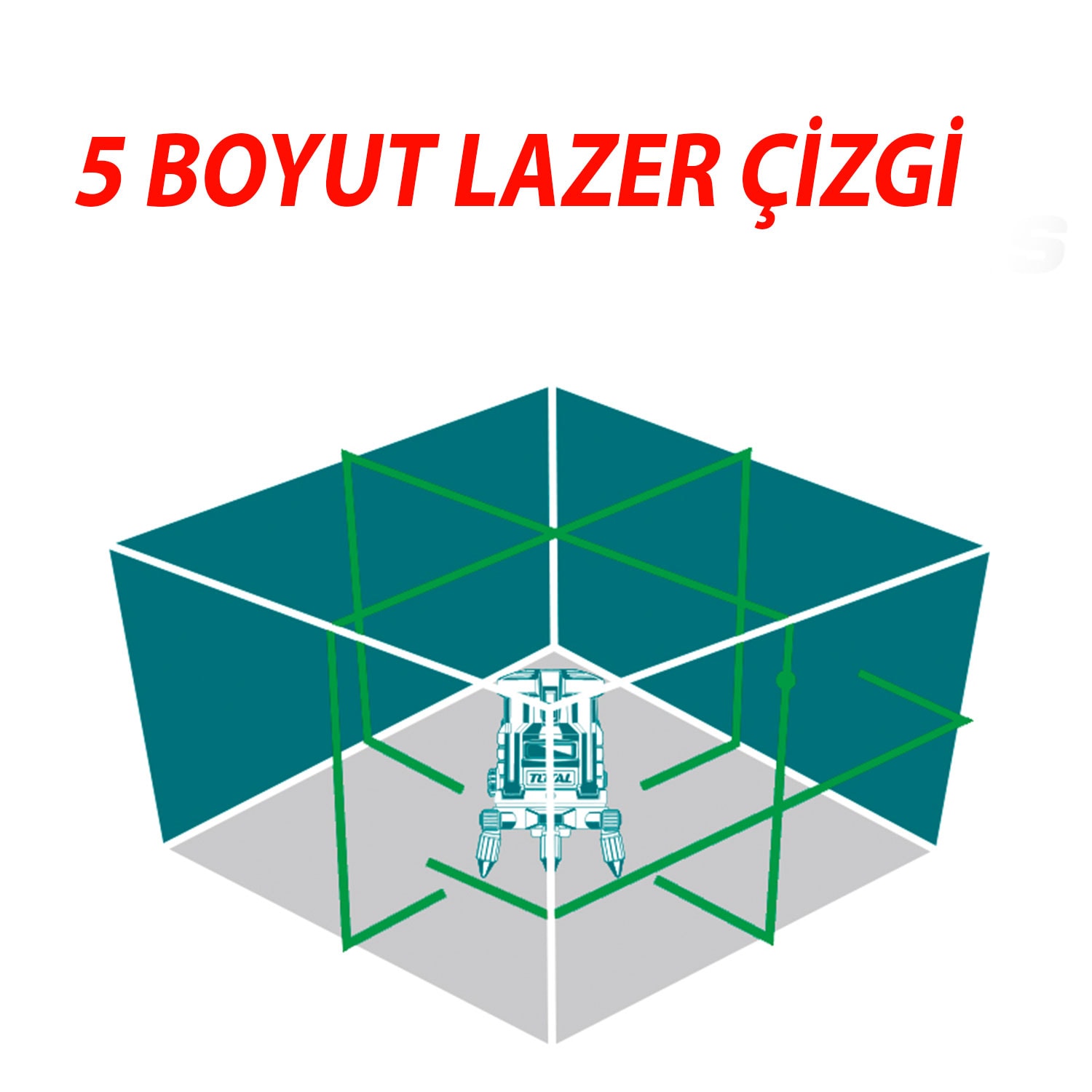 Total TLL305205 Lazer Terazi 5 Çizgi Yeşil Işın Otomatik Hizalama Profesyonel İnşaat 360 Ölçüm Aleti