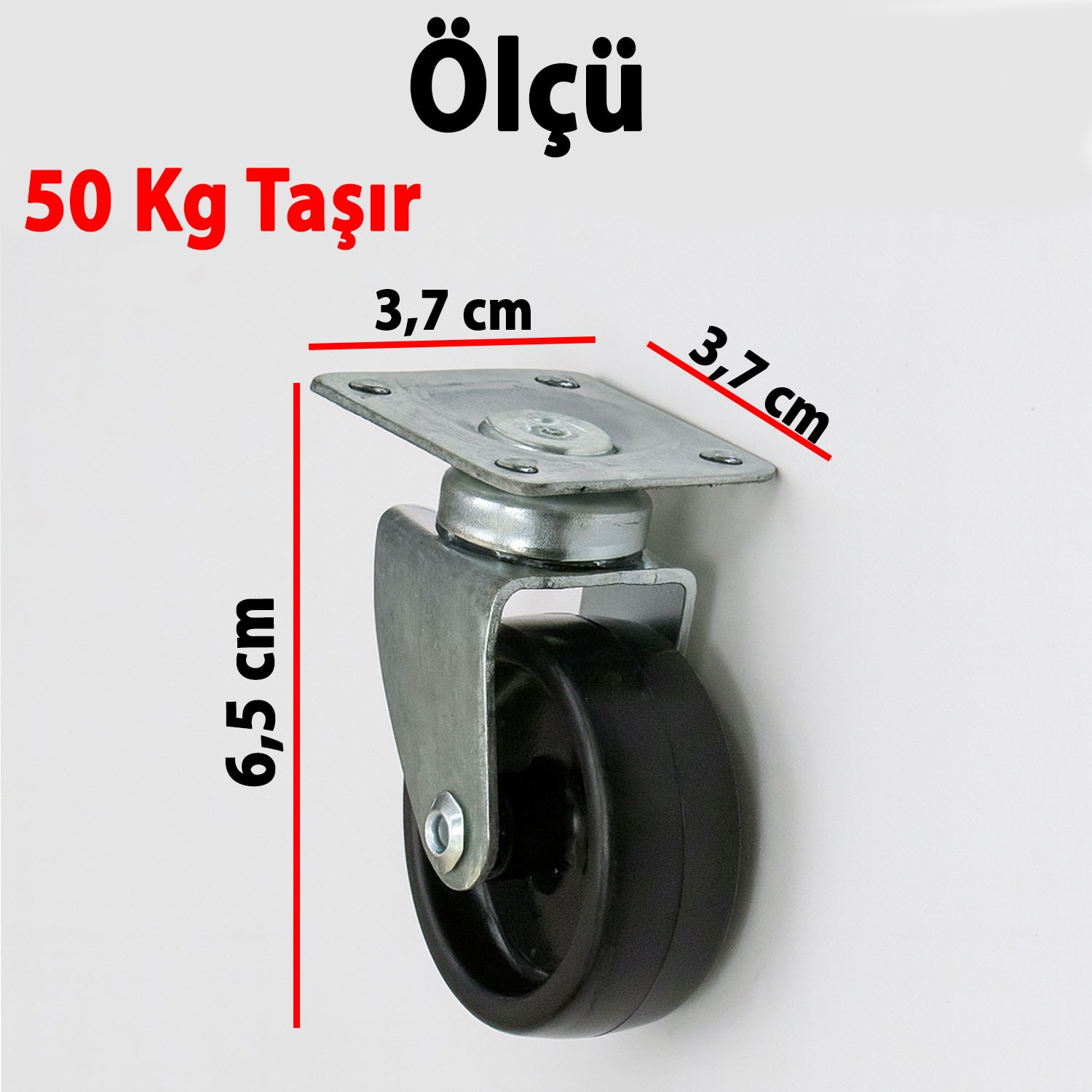 Tablalı Dönerli Mobilya Tekerleği 50 MM Siyah Renk Dayanıklı Yük Taşıma Sanayi Tekeri