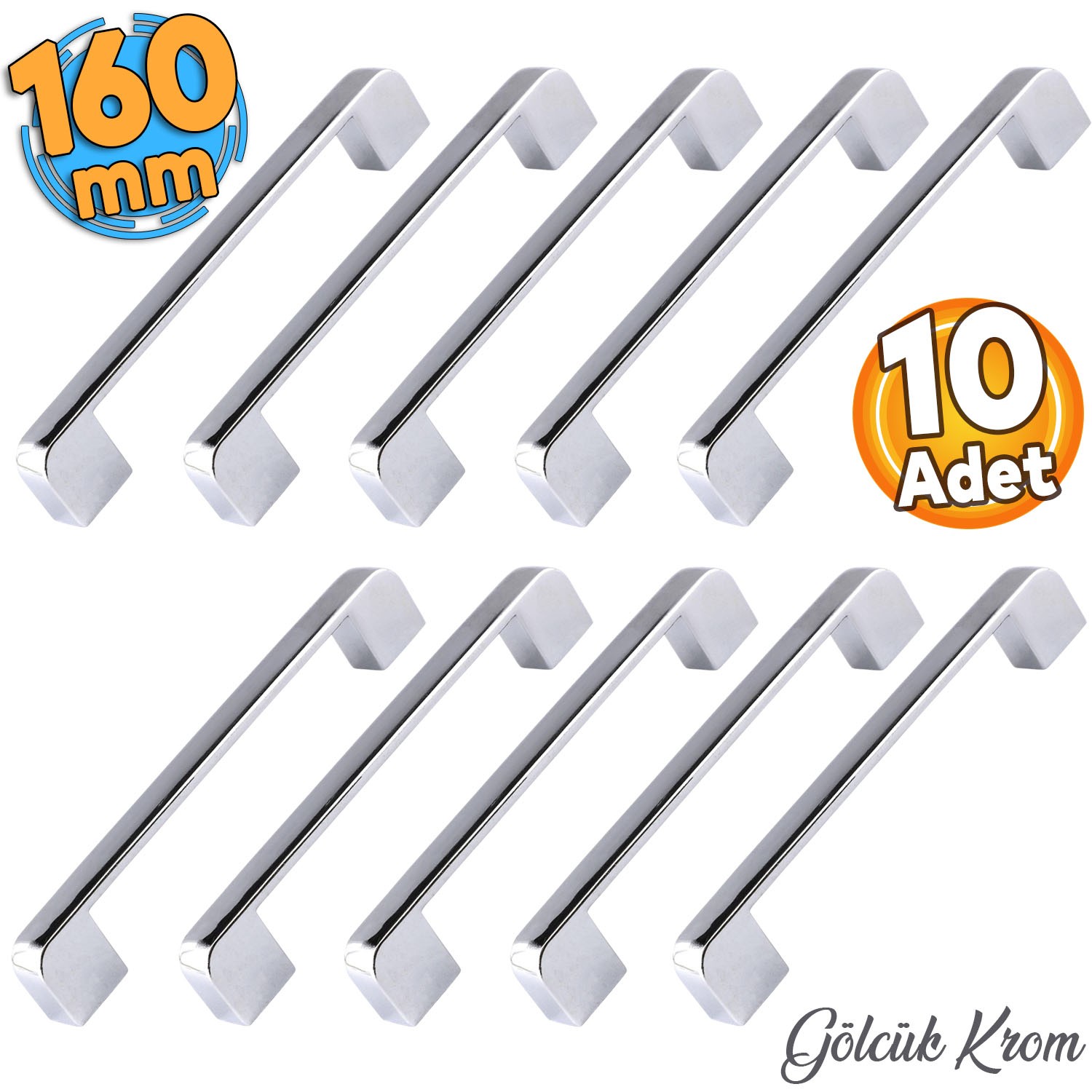 10 Adet Gölcük Oval Mobilya Mutfak Dolap Çekmece Dolabı Kapak Metal Kulpu Kulbu Kulpları Krom 160 mm