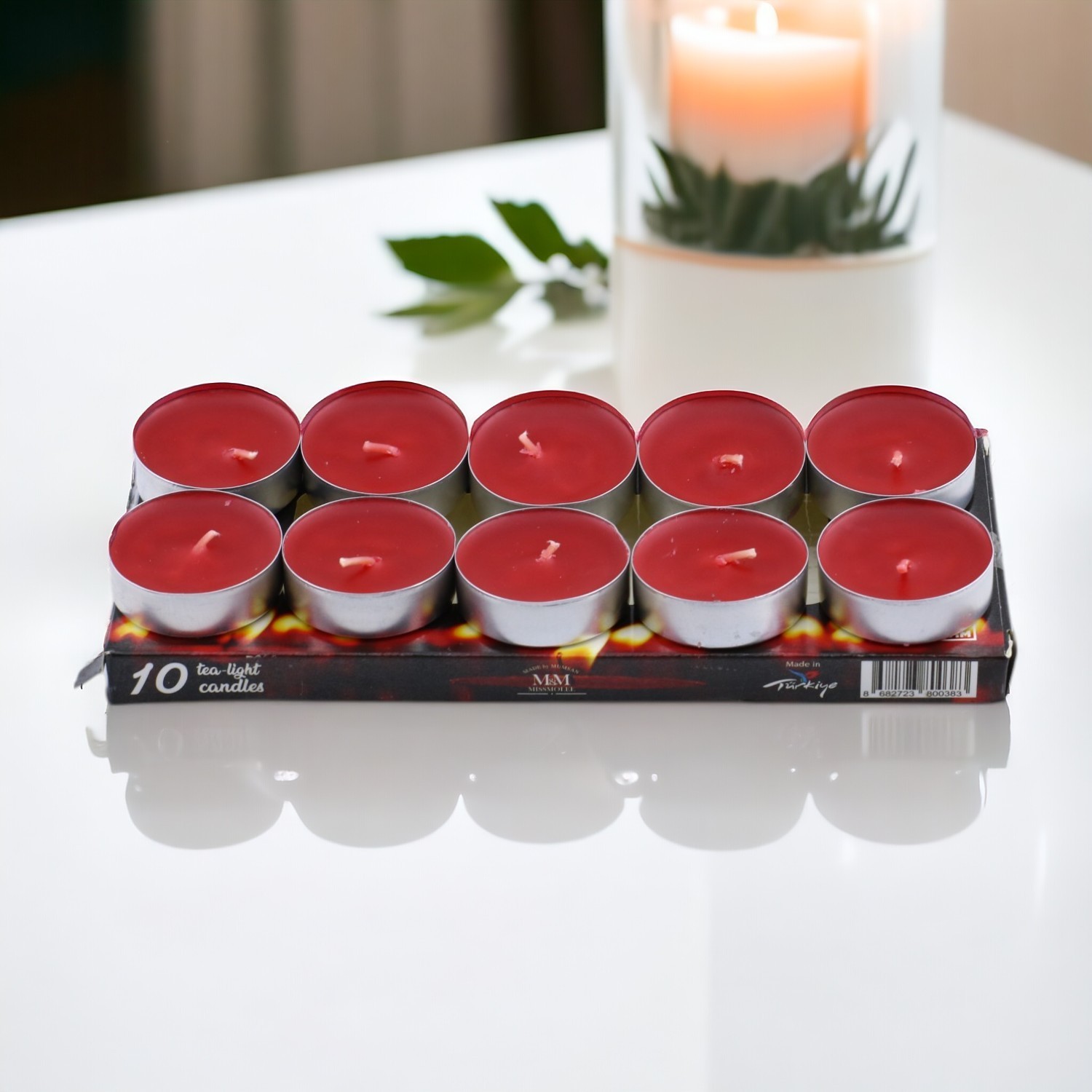 Tealight Mum 10x10 Gr Dekoratif Mumu Kandil Hediyelik Fitilli Mumluk Şamdan Kırmızı Renk Kokusuz