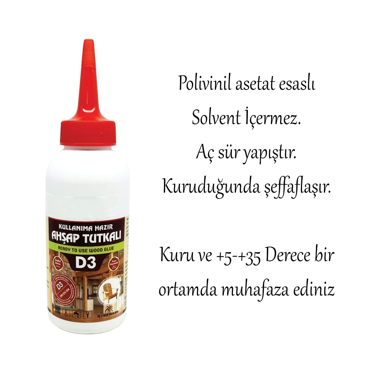 Hazır Ahşap Tutkalı 150 gram Şeffaf D3 Mobilya Mdf Sunta Kumaş Kağıt DIY Uygulamalarında Yapıştırıcı