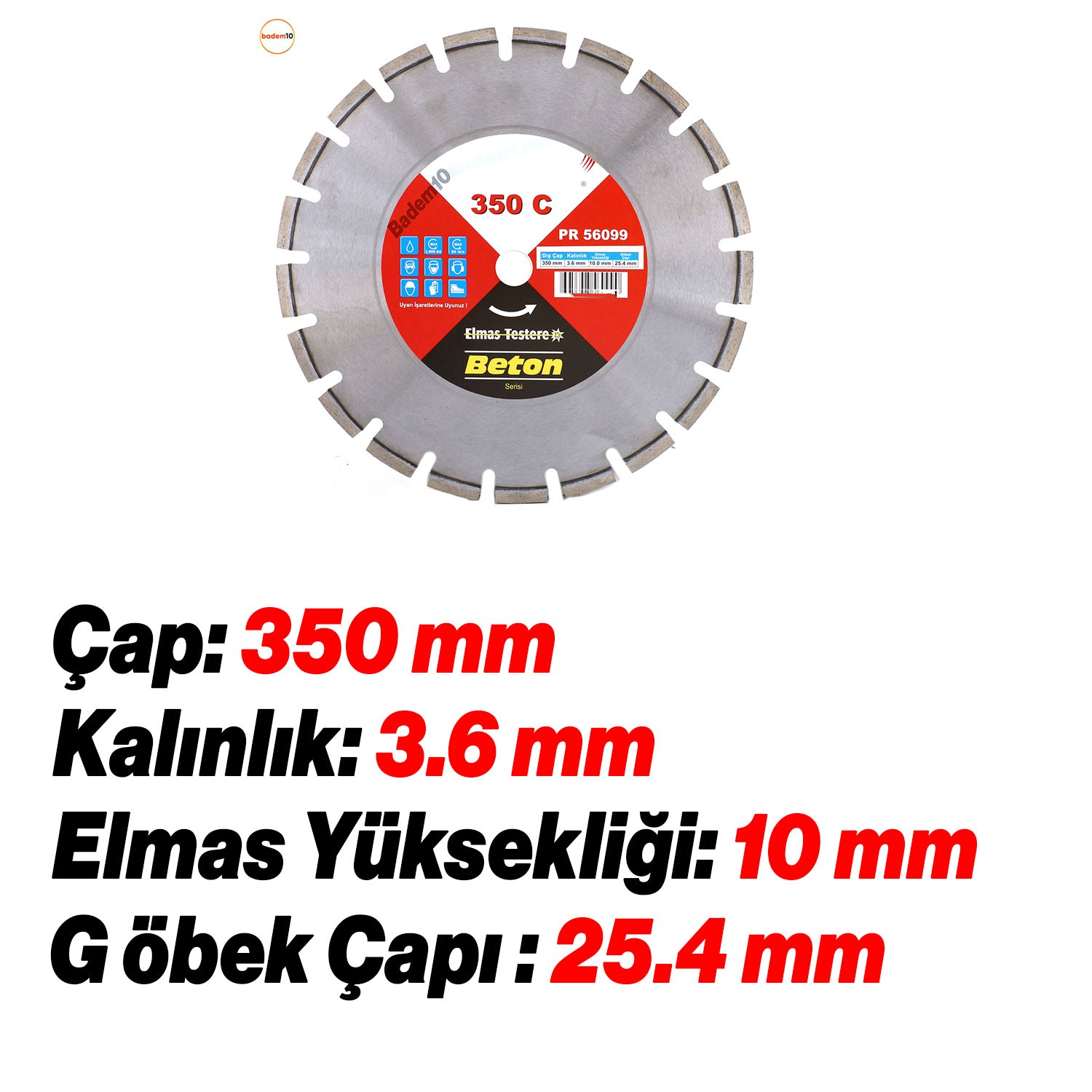 350 mm Beton Kesme Testeresi Elmas Testere Bıçağı Kesim Beton Keser Bıçak 350 mm