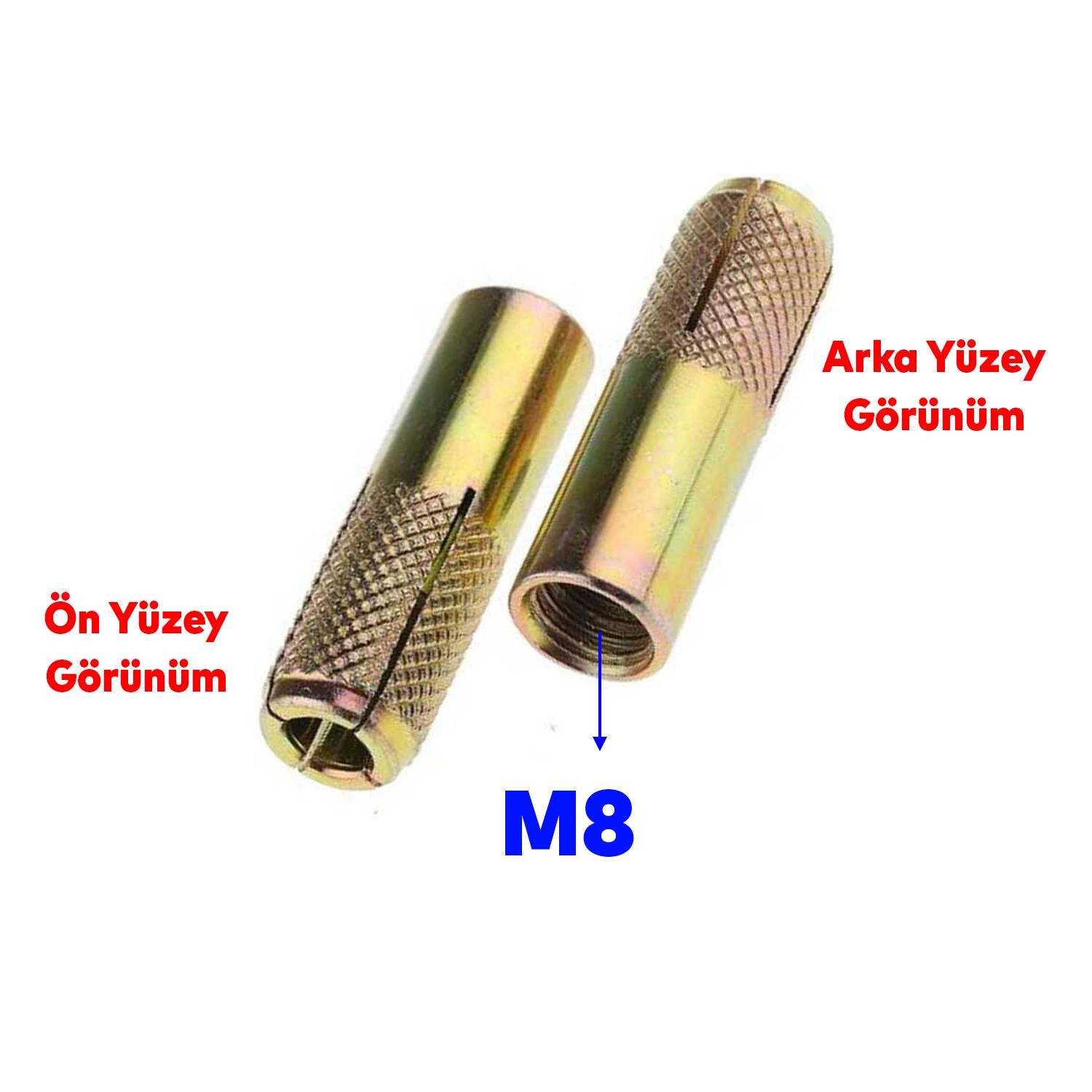 Çakma Çelik Dübel İç Dişli M8 mm Raf İskele Montaj Bağlantı Monte Zemin Tavan Beton Asma Aparat