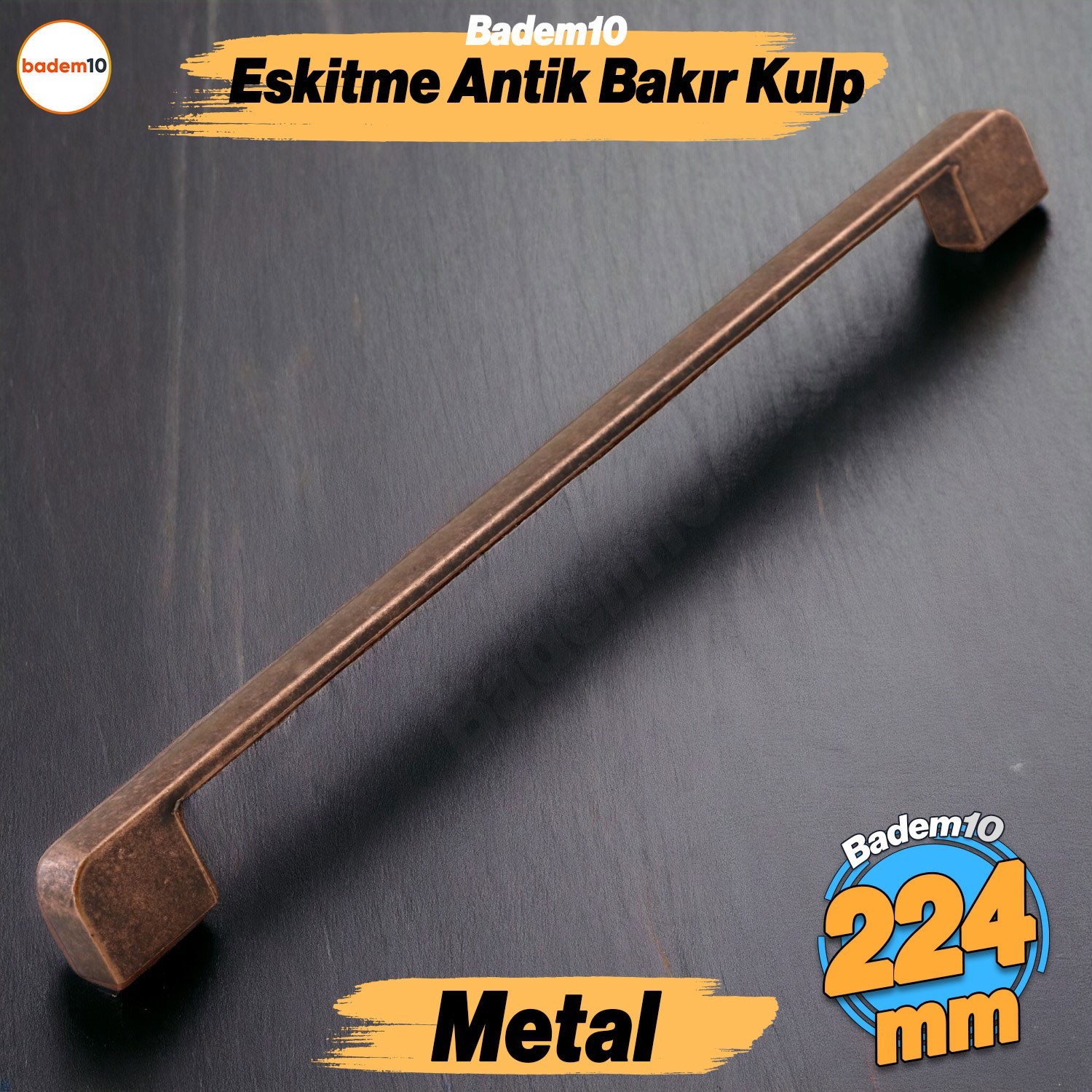 Radus Antik Bakır Metal Kulp 224 mm 22.4 cm Mobilya Çekmece Mutfak Dolabı Dolap Kulpları Kulbu Kulpu