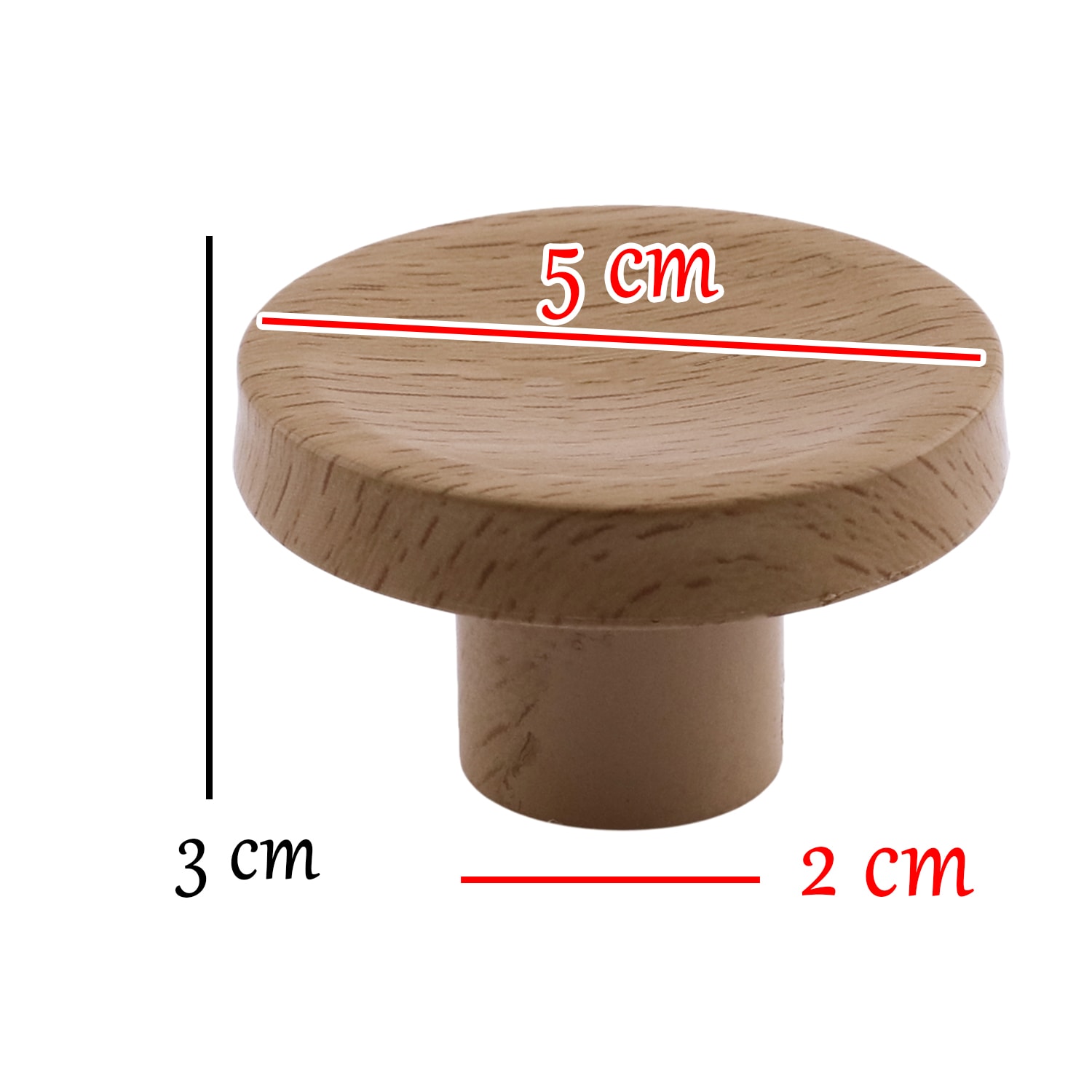 Tek Vidalı (10 Adet) İç Bükey Plastik Düğme Kulp Doğal Meşe Renk Mobilya Dolap Çekmece Kulpu Kulbu