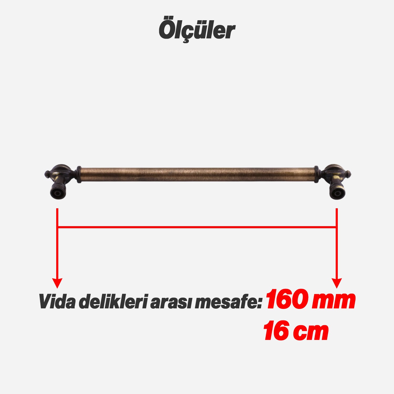 Defne Metal Eskitme Antik Sarı Kulp 160 mm Mobilya Çekmece Mutfak Dolabı Dolap Kulpları Kulb Kulpu