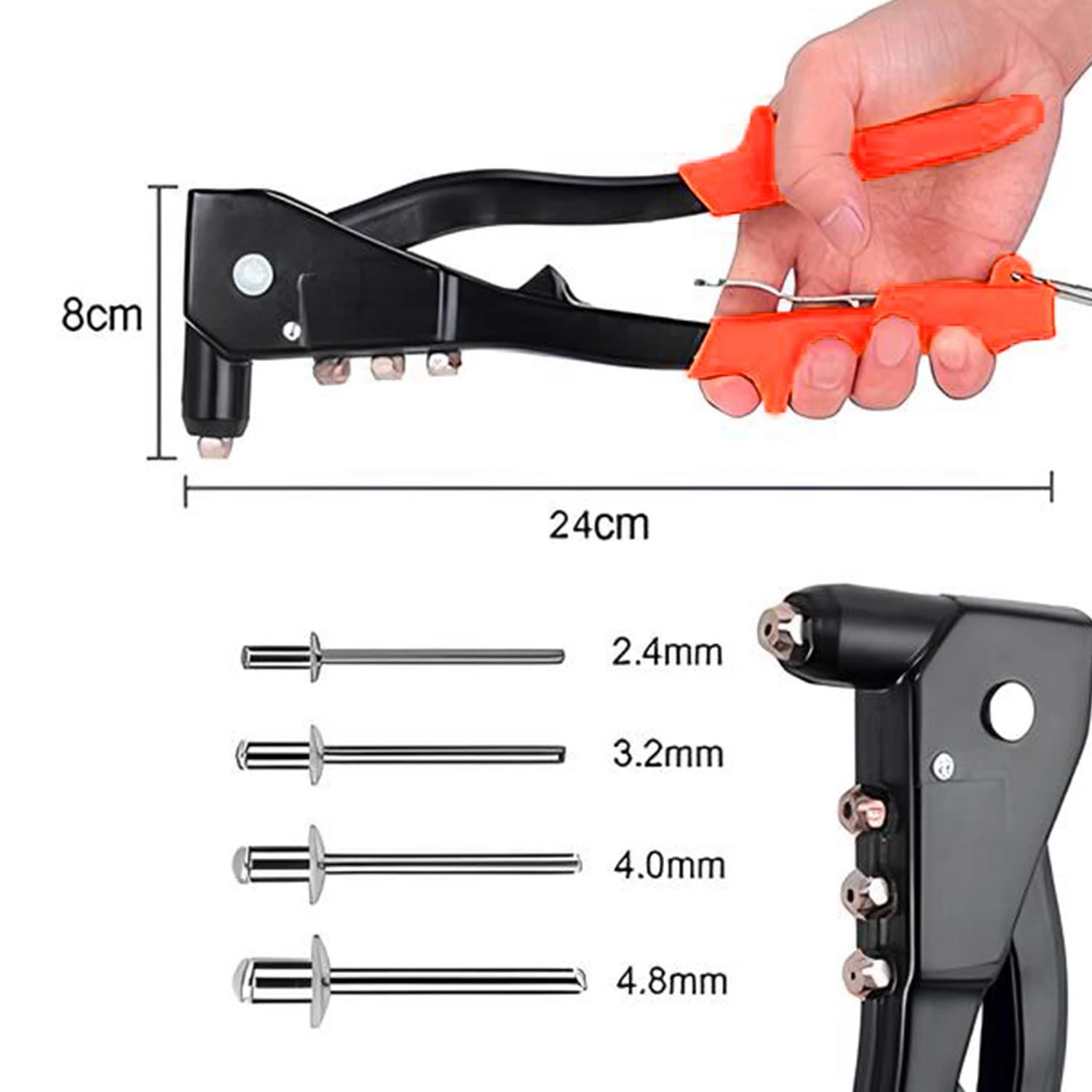 Perçin Tabancası Ergonomik Saplı Dayanıklı Metal Gövde 24 cm Profesyonel El Aleti