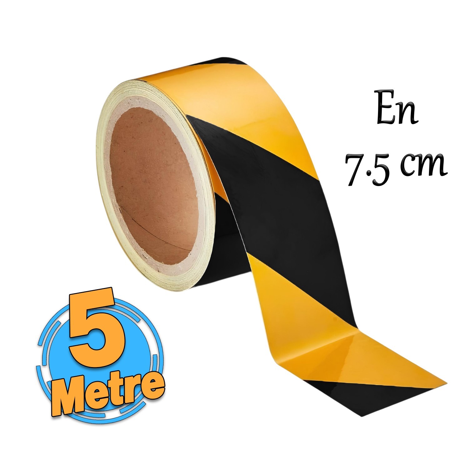 Yapışkanlı Sarı Siyah 5 Mt İşaretli Yönlendirme Reflektörlü Reflektif Şerit Bant 7.5 cm İkaz Bandı