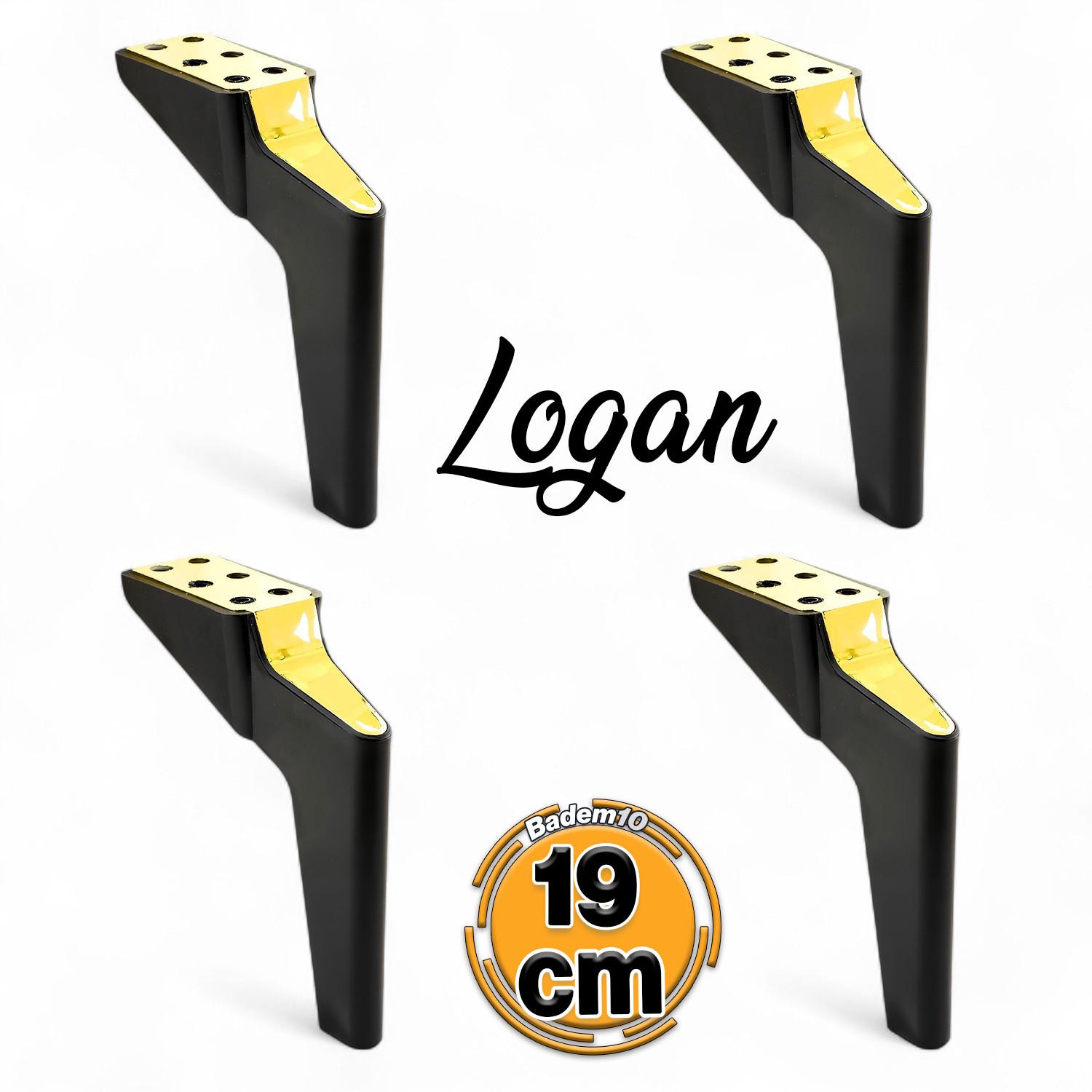 Logan 19 Cm Siyah Altın 4 Adet Set Mobilya Tv Ünitesi Konsol Koltuk Kanepe Destek Ayağı Ayakları M8