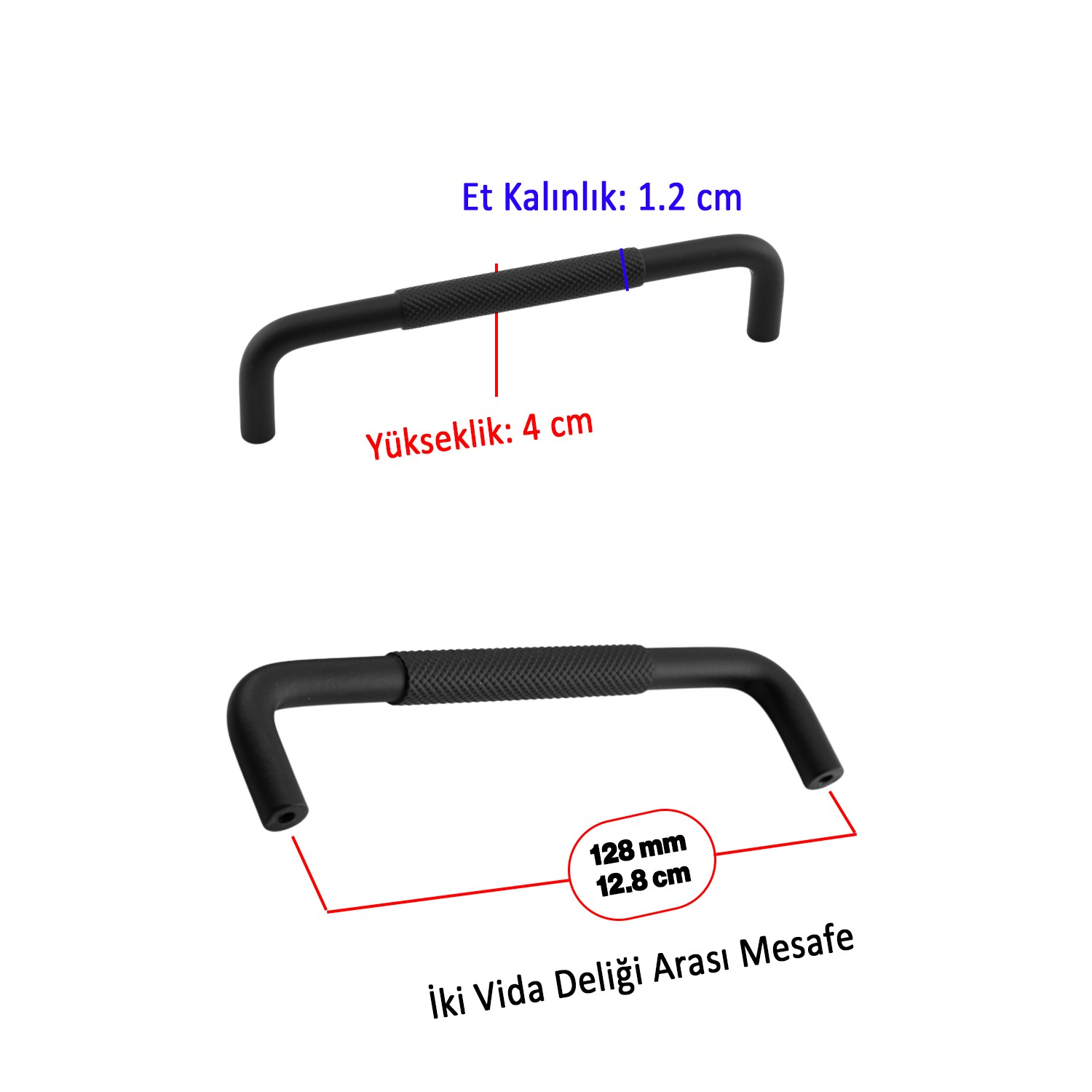 Uber Tırtıklı Mat Siyah Metal Kulp 128 mm Mobilya Çekmece Mutfak Dolabı Dolap Modern Kapak Kulpları