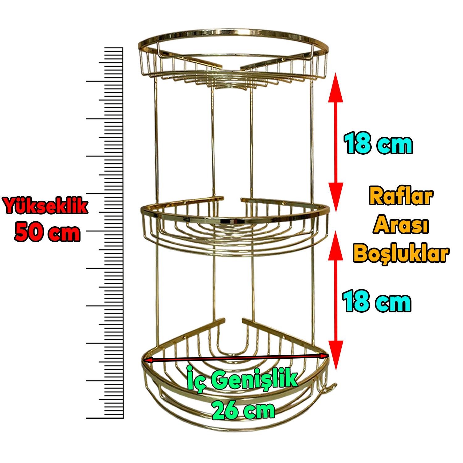 Banyo Duş Rafı Şampuanlık Köşelik Damla Gold Altın 3 Katlı Malzemelik Organizer Düzenleyici Mutfak Eşya Rafı