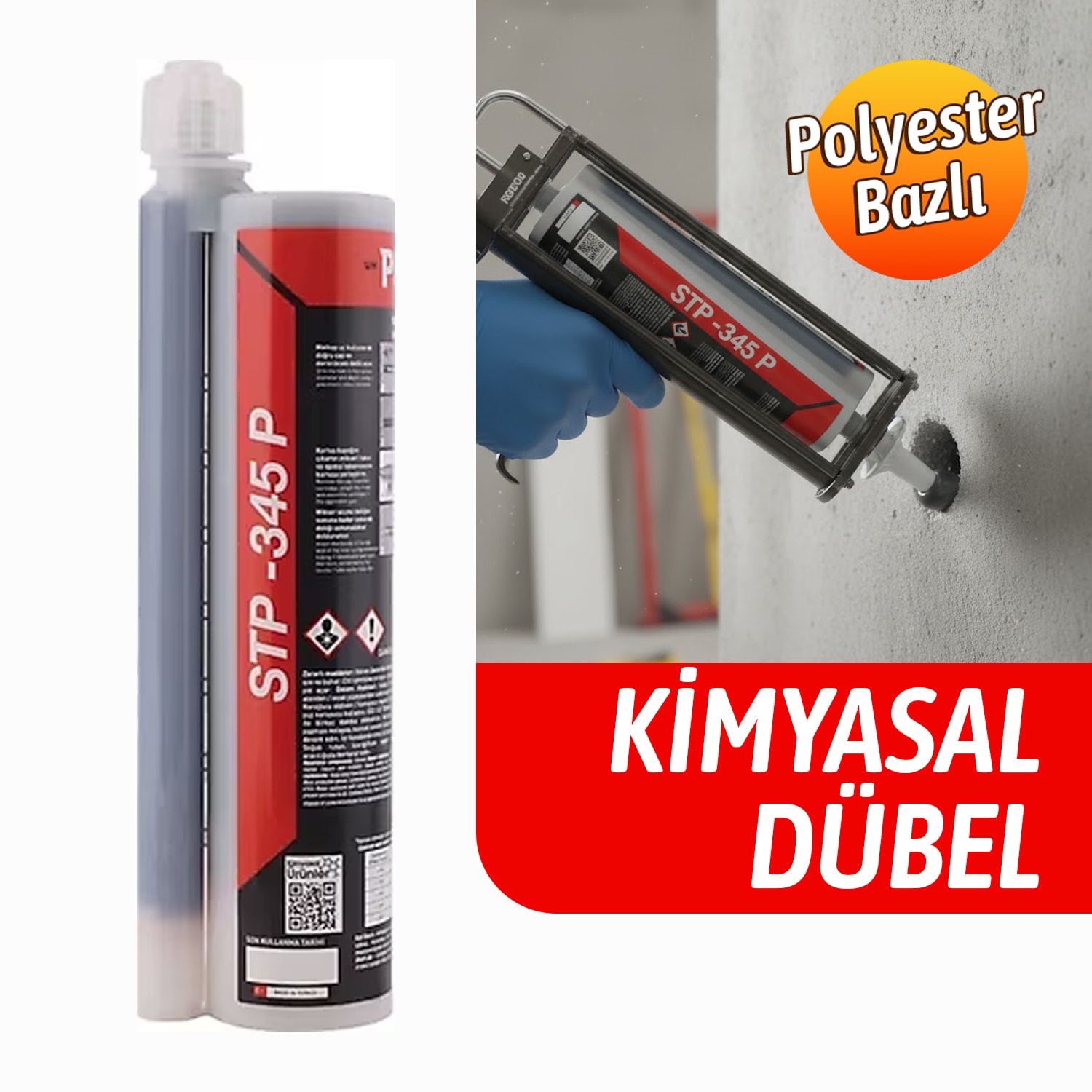 Polyester Bazlı Kimyasal Dübel 345 ml Profesyonel Ankraj Malzemesi Polyester Bazlı Kimyasal Dübel