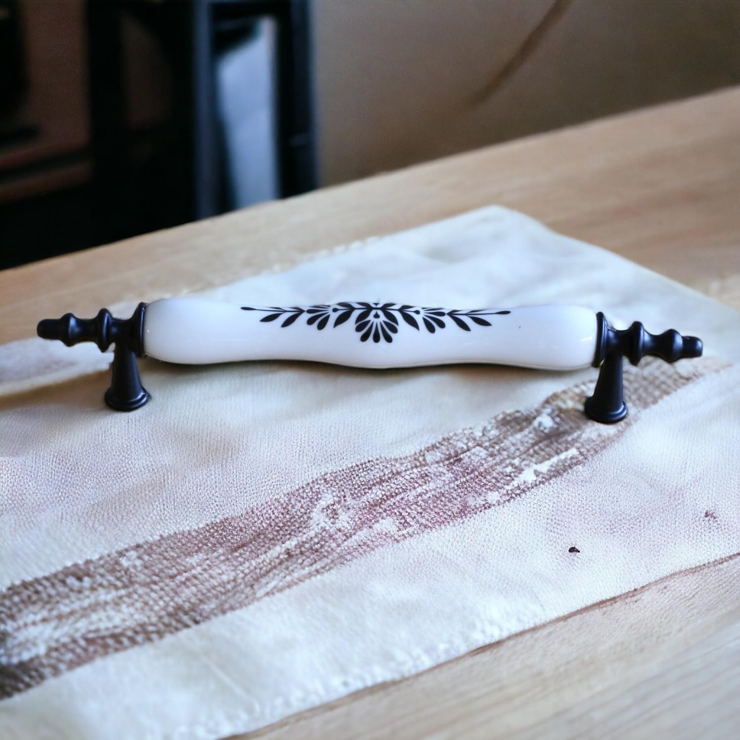 Gül Gerçek Porselen Siyah Beyaz 128 mm Kulplar Mobilya Mutfak Dolabı Çekmece Dolap Kapak Kulpu Kulbu