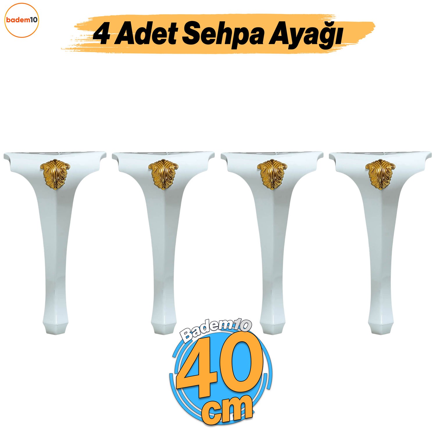Lukens 4 ADET Beyaz Gold Sehpa Masa Ayakları 40 cm Plastik Ayak Mobilya Zigon Orta Sehpası Ayağı
