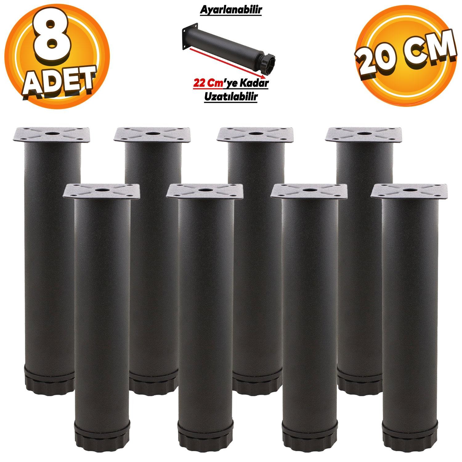 Mobilya Kanepe Konsol Koltuk Metal Destek Ayağı Ayarlanabilir 20 Cm Siyah Metal Ayakları (8 ADET)