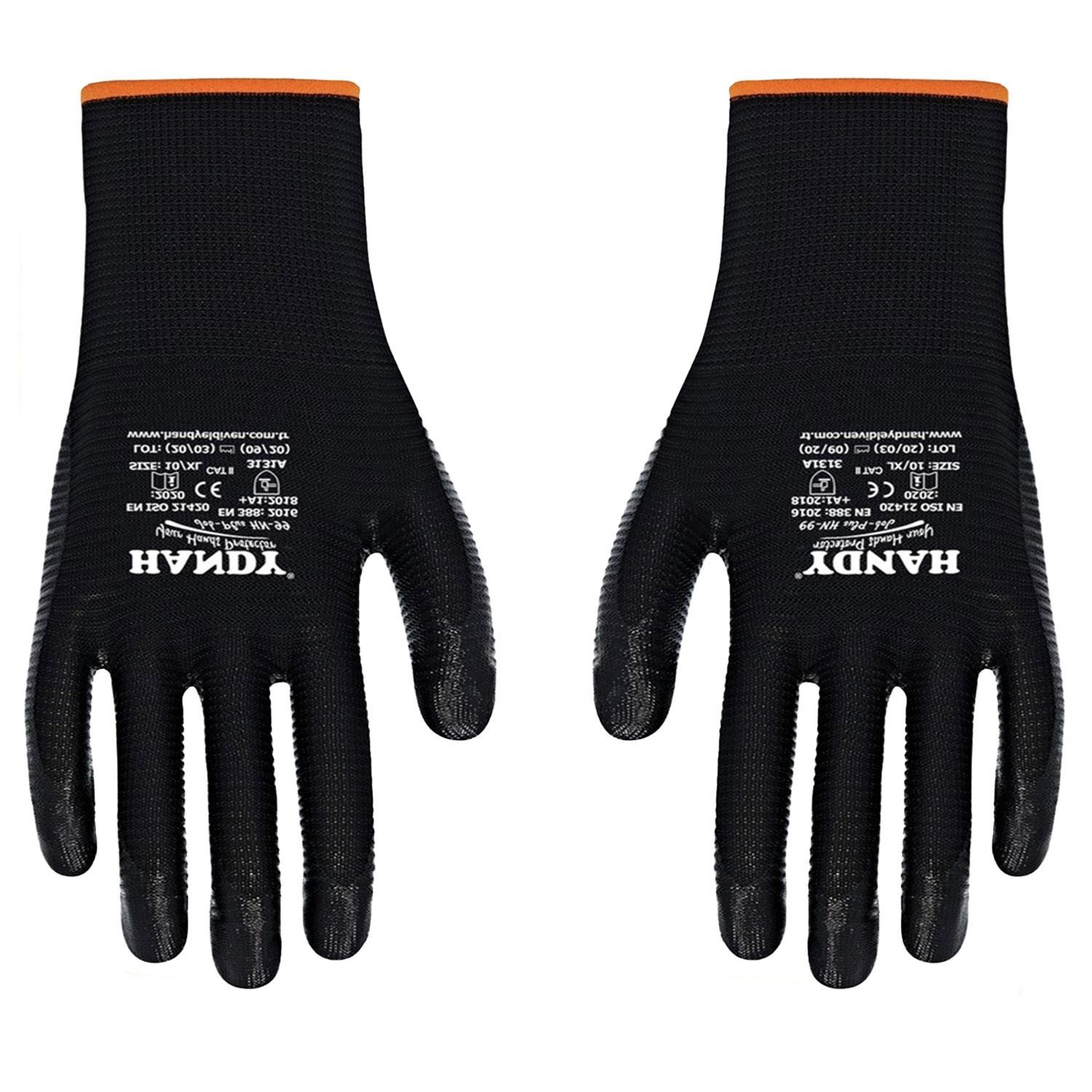 Handy HN-99 Nitril Kaplama Sanayi Usta Eldiveni Koruyucu Eldiven Siyah No: 10/XL (1 Çift)