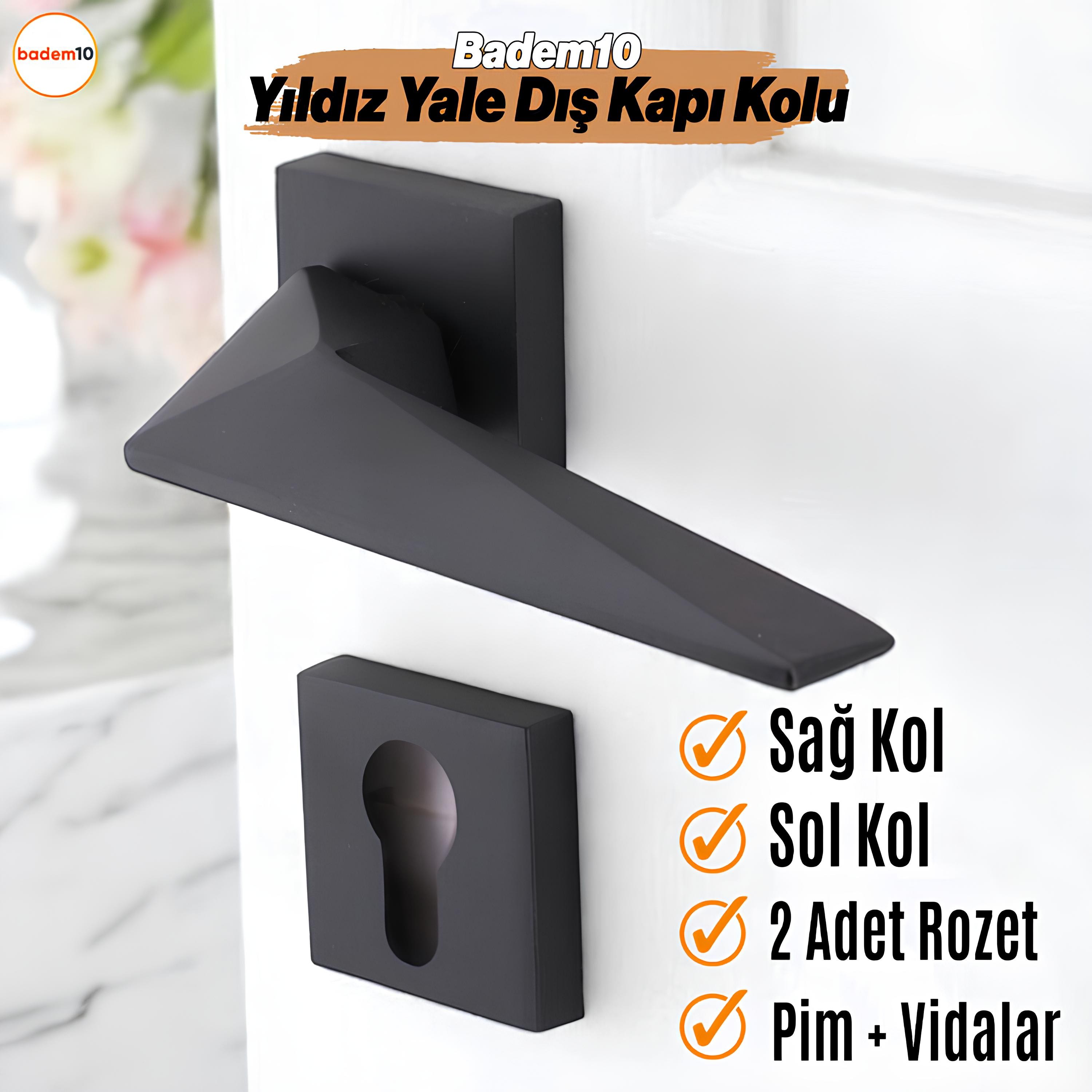 Yıldız YALE DIŞ KAPI Kolu Siyah Kare Rozetli Sağa Sola Uygun Ev Kapı Kolları Kilitlenebilir 1 Takım