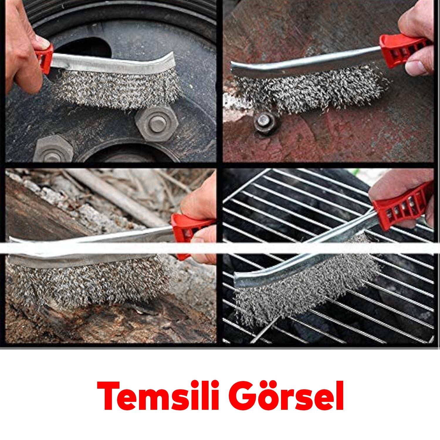 Plastik Saplı Metal Tel Fırça Kir Pas Mangal Barbekü Izgara Çok Amaçlı Temizleme Fırçası 30 mm