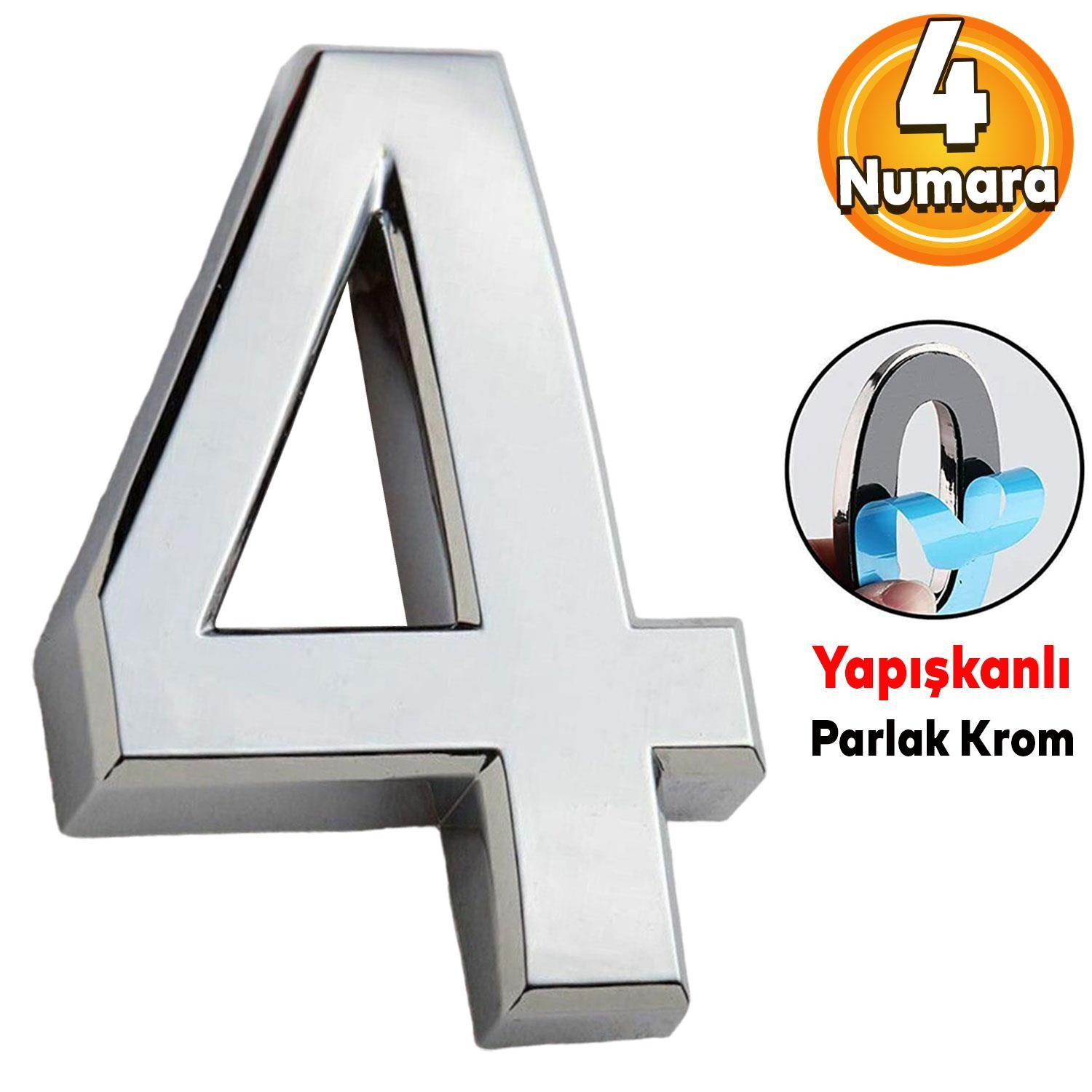 Kapı Numarası Yapışkanlı Parlak Krom Numaraları 37.5 mm 4 Numara Rakam Sayı