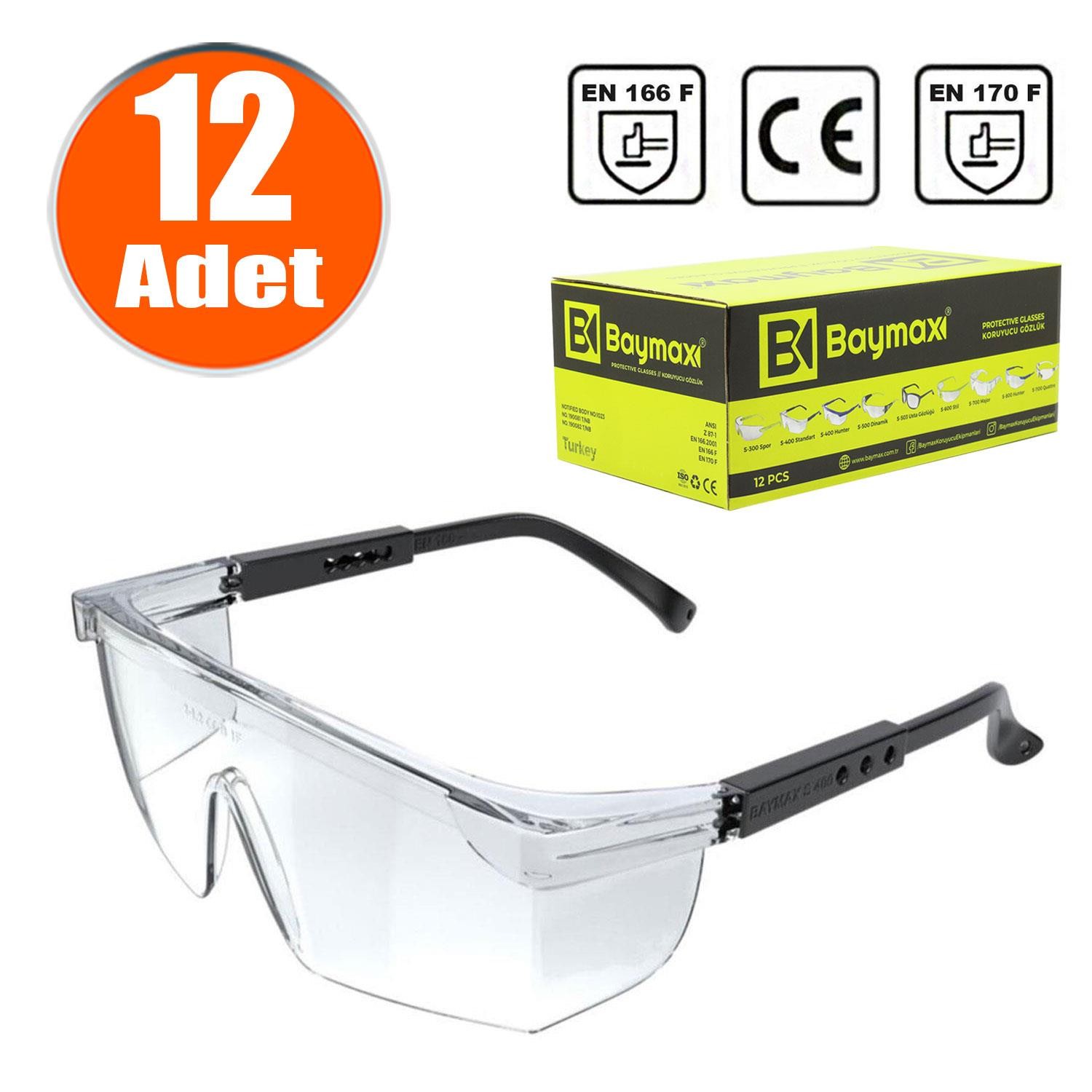 Baymax İş Güvenlik Gözlüğü Kulak Ayarlı Koruyucu Çapak Gözlük Şeffaf (12 ADET)