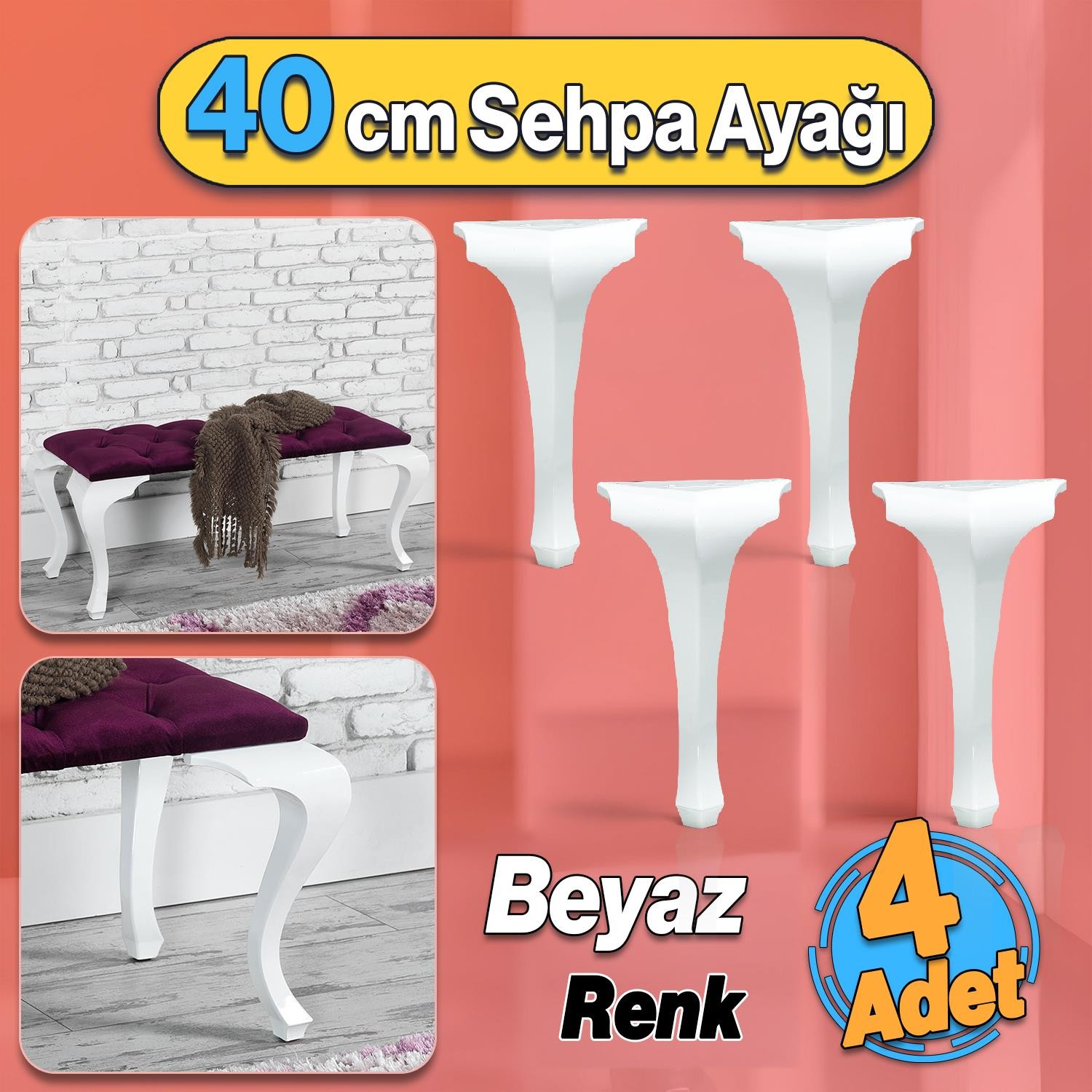 Plastik Beyaz Renk Lukens 40 cm Sehpa Ayağı Mobilya Zigon Çay Orta Sehpası Ayak 4 Adet