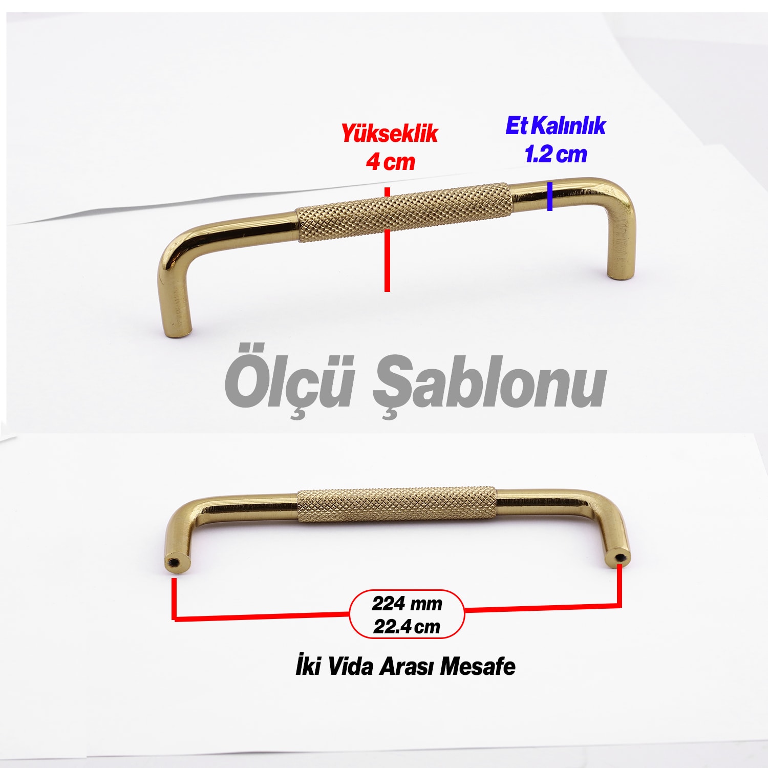 Tırtıklı Altın Gold Metal Kulp 224 mm 22.4 cm Mobilya Çekmece Dolap Dolabı Modern Kapak Kulpları