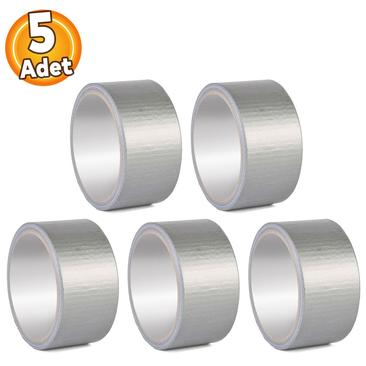 5 Adet Gri Tamir Bandı 48 mm X 10 Metre Çok Amaçlı Duct Tape Takviye Bantları