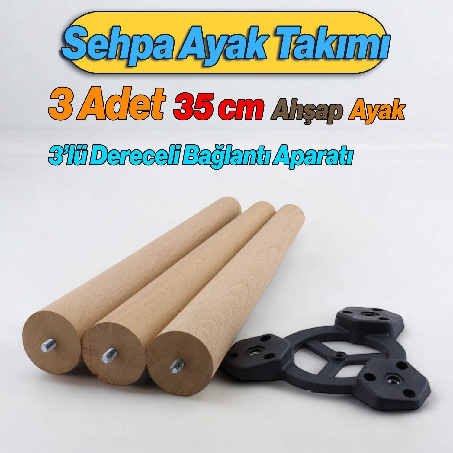 Ahşap Sehpa 3'lü Ayak Takımı Zigon Puf Tabure Ayağı Masa Ayakları 35 cm Bağlantı Aparatı Dahil