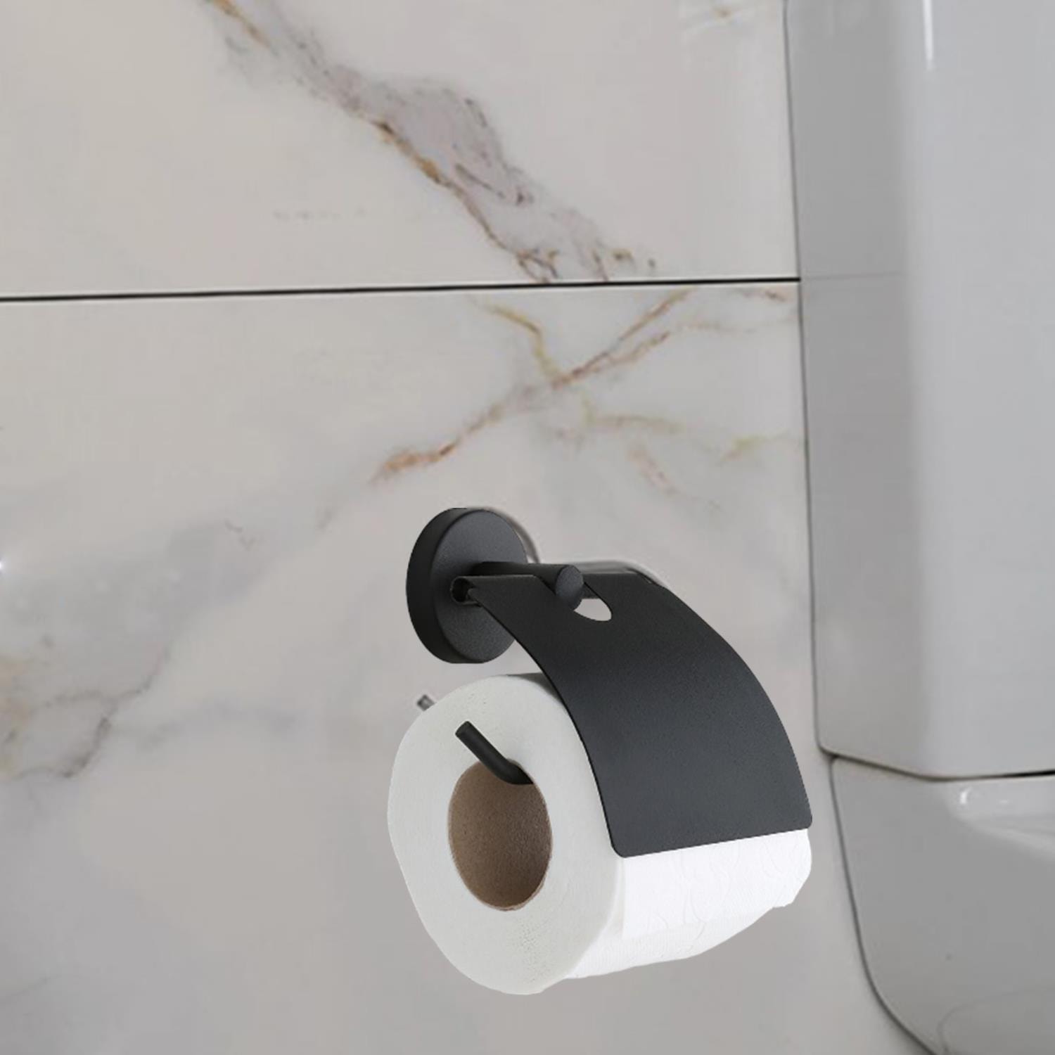 Siyah Kapaklı Metal WC Kağıtlık Duvar Tipi Paslanmaz Tuvalet Kağıt Aparatı Dayanıklı Banyo Aksesuarı