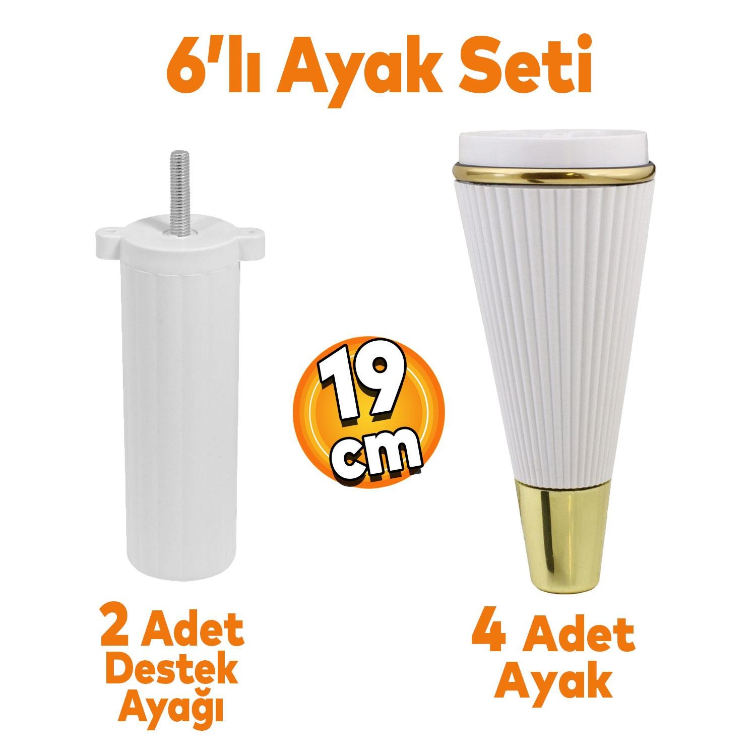 Iron 6'lı Set Mobilya Tv Ünitesi Konsol Koltuk Kanepe Destek Ayağı 19 Cm Beyaz Ayakları M8 Civatalı