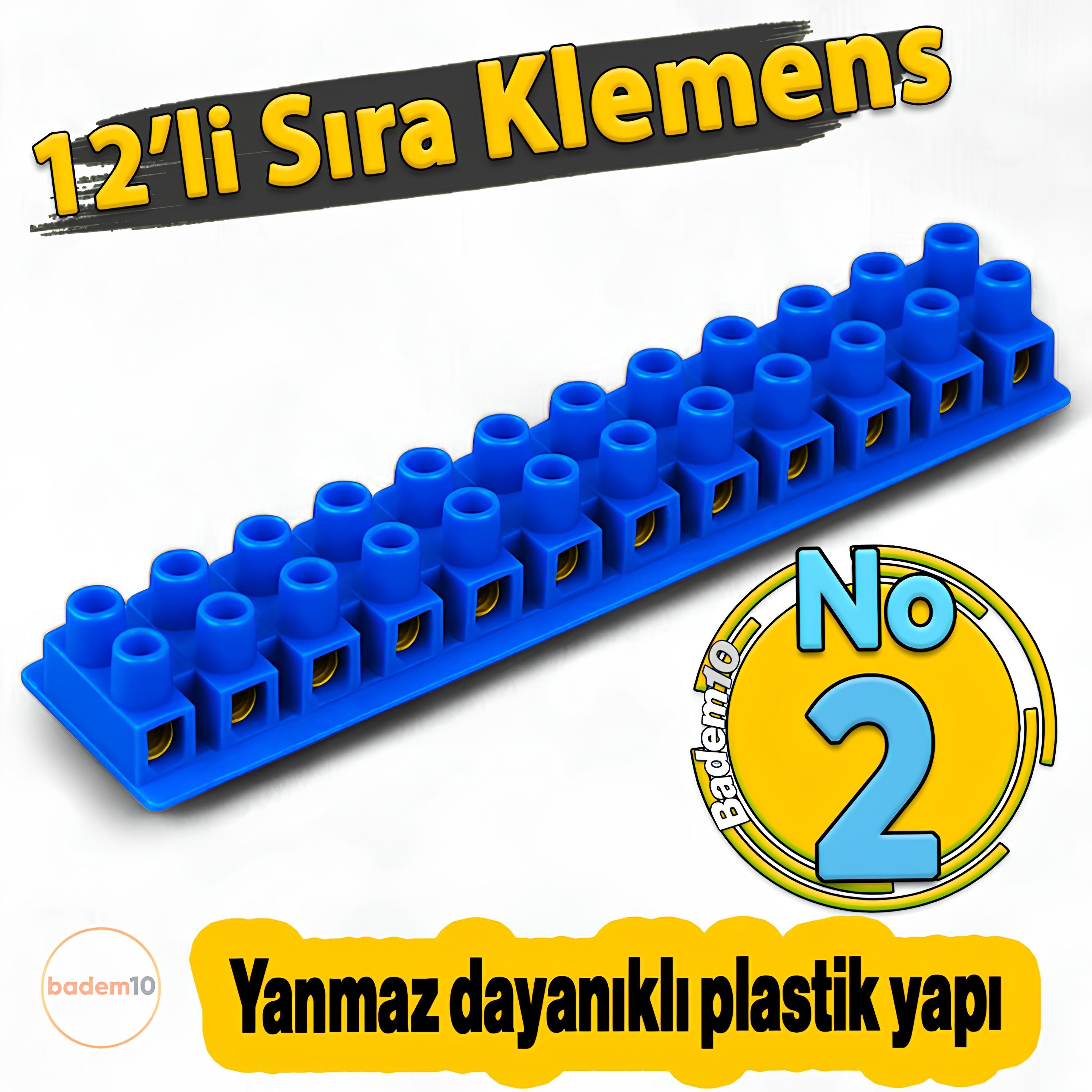 12'li No 2 Yanmaz Vidalı Pano Sıra Klemens Elektrik Bağlantı Klemensi Aparatı Vidalı Terminal Blok