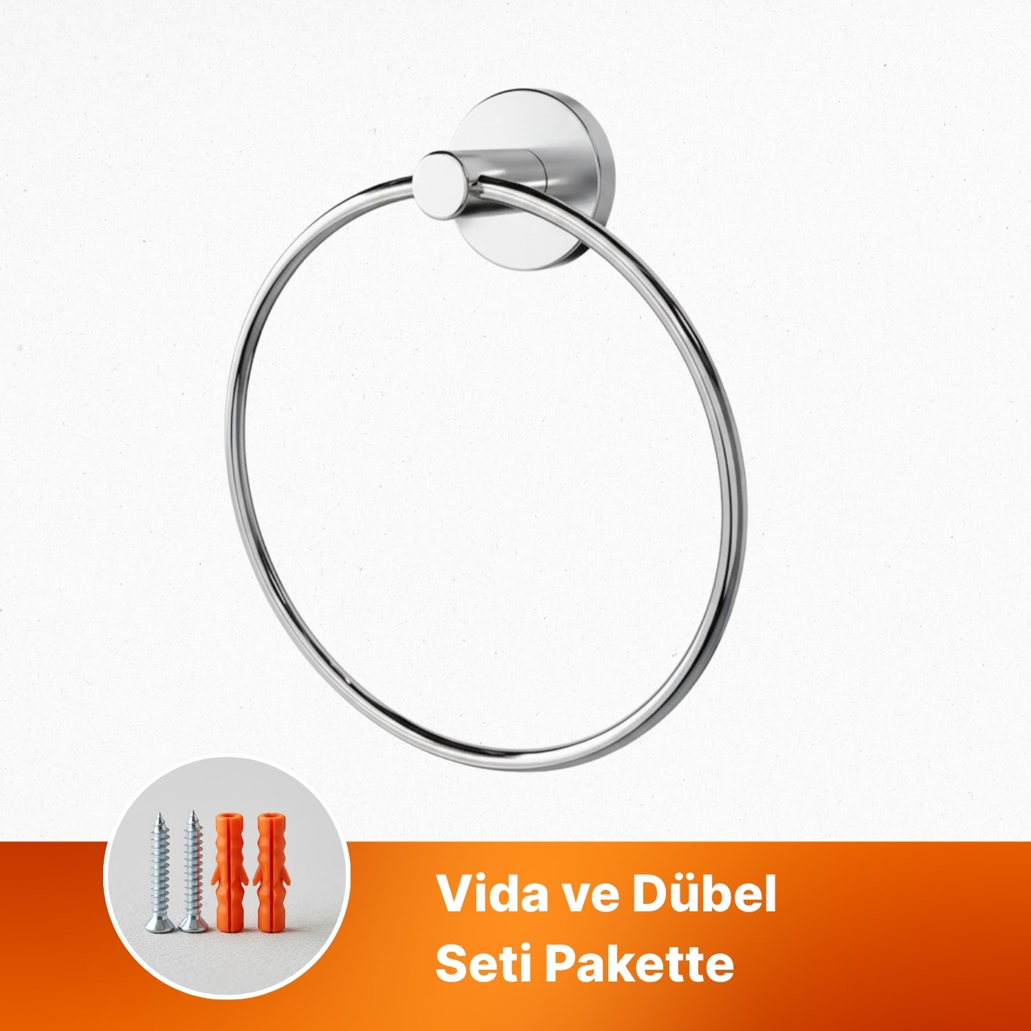 Vidalı Krom Kaplama Yuvarlak 16 cm Banyo Mutfak Lavabo Pratik Havluluk Askılığı