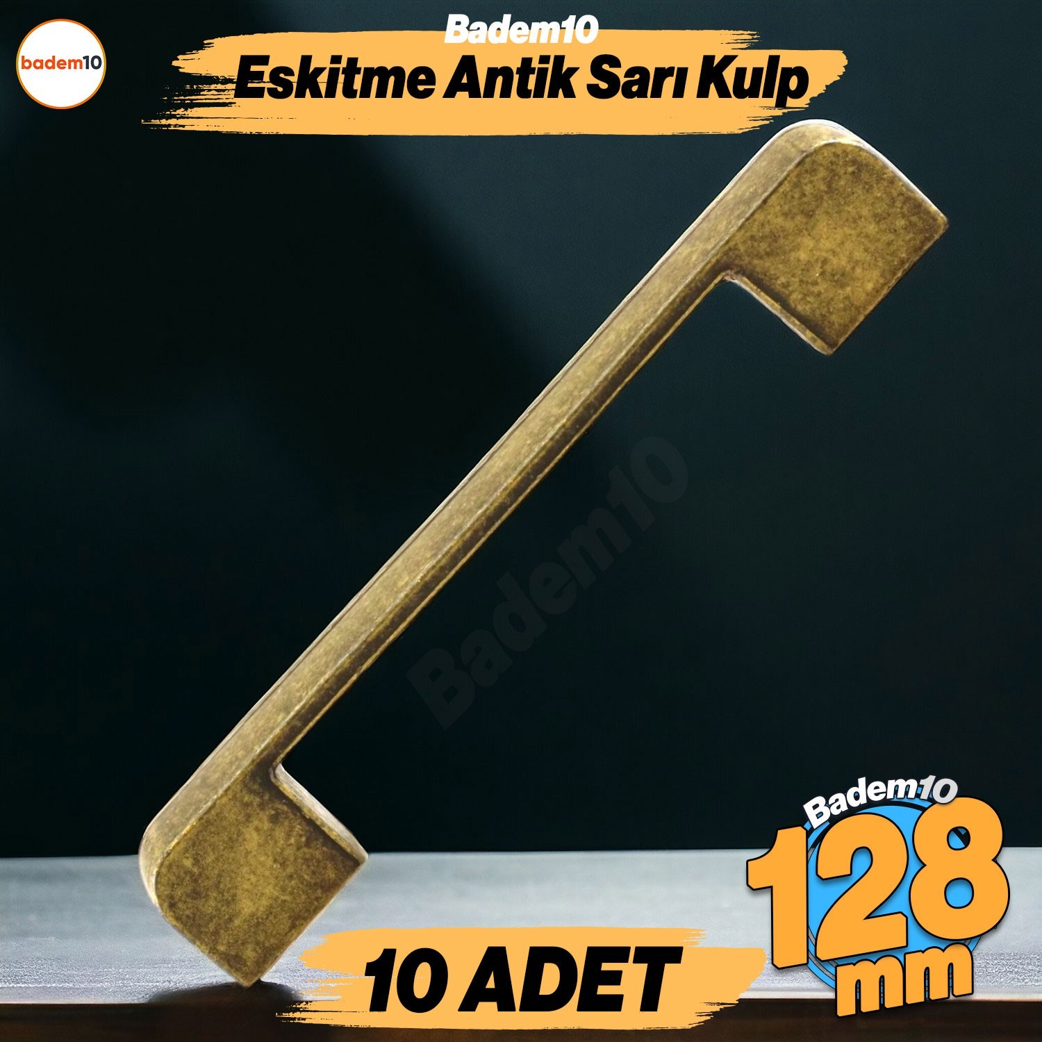 Radus 10 Adet Antik Sarı Metal Kulp 128 mm 12.8 cm Mobilya Çekmece Mutfak Dolap Kulpları Kulbu Kulpu