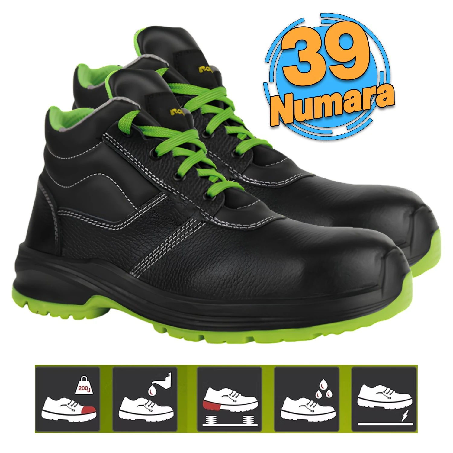 39 Numara İş Ayakkabısı Çelik Demir Burunlu Kauçuk Ara Tabanlı İş Güvenlik İnşaatçı Rahat Bağcıklı