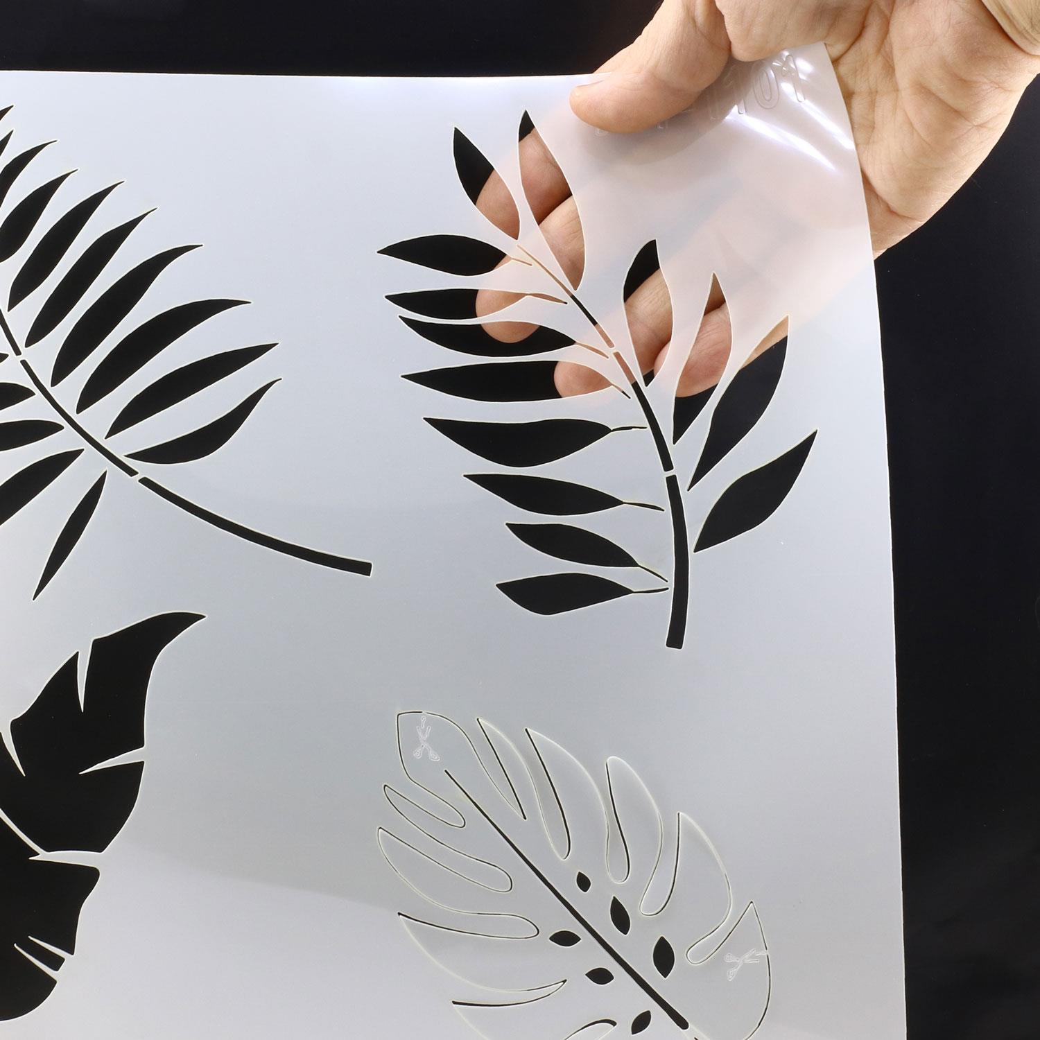 Stencil Duvar Boyama Şablon Tasarım Yaprak Desen Tekrar Kullanılabilir 30x30 cm