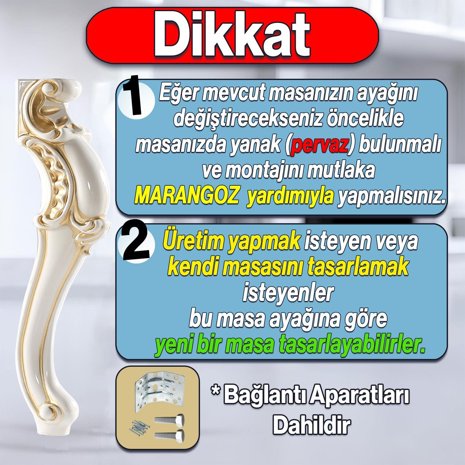 Valenta Masa Dresuar Ayağı 76 cm Plastik Ayak Mutfak Yemek Masası Mobilya Ayakları Krem Gold Altın