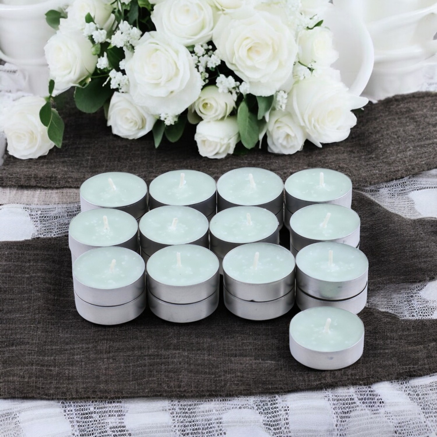 Tealight Mum 25x10 Gr Dekoratif Mumu Kandil Hediyelik Fitilli Mumluk Şamdan Su Mavisi Renk Kokusuz