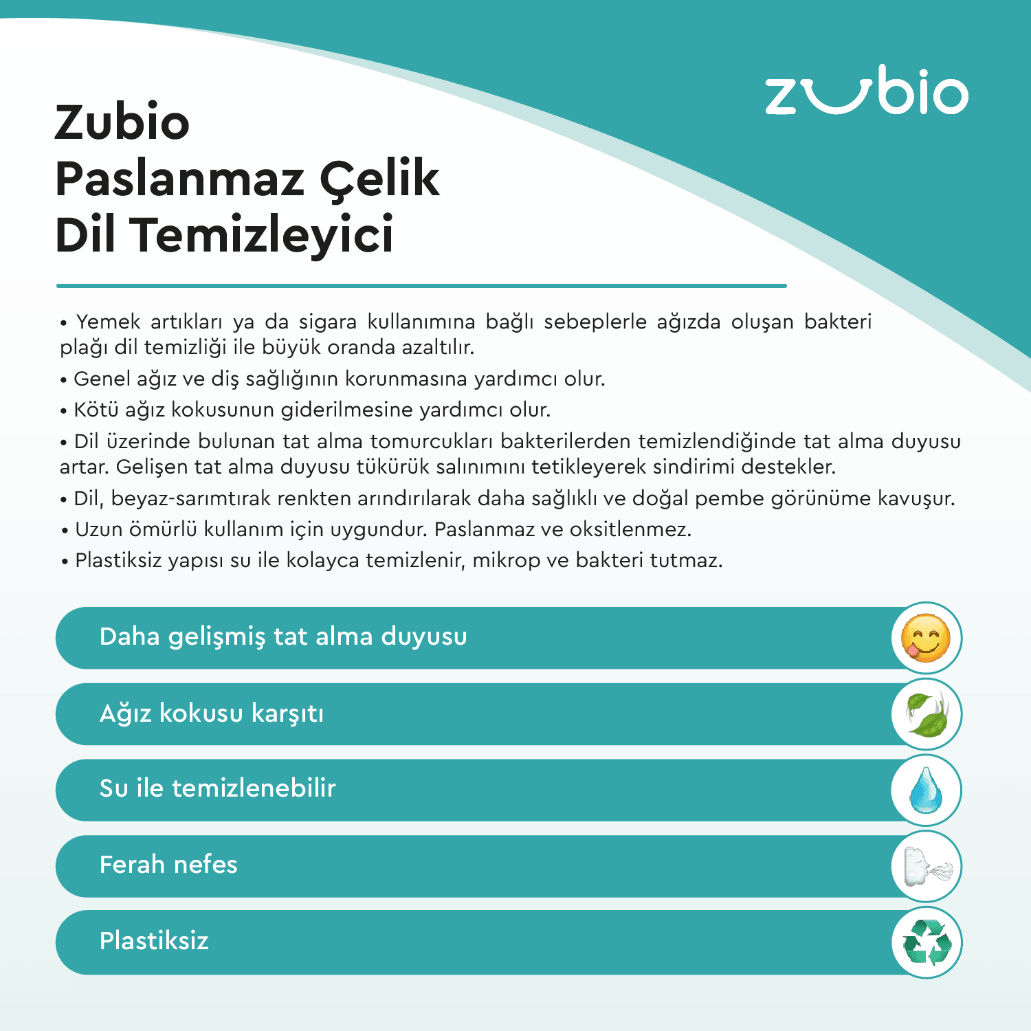 Zubio Paslanmaz Çelik Dil Temizleyici