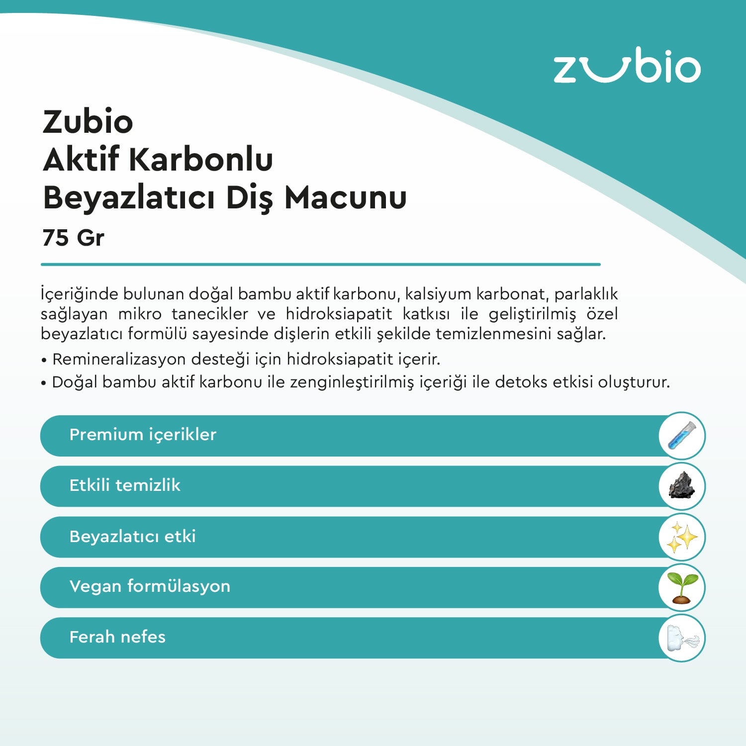 Zubio Aktif Karbonlu Beyazlatıcı Diş Macunu