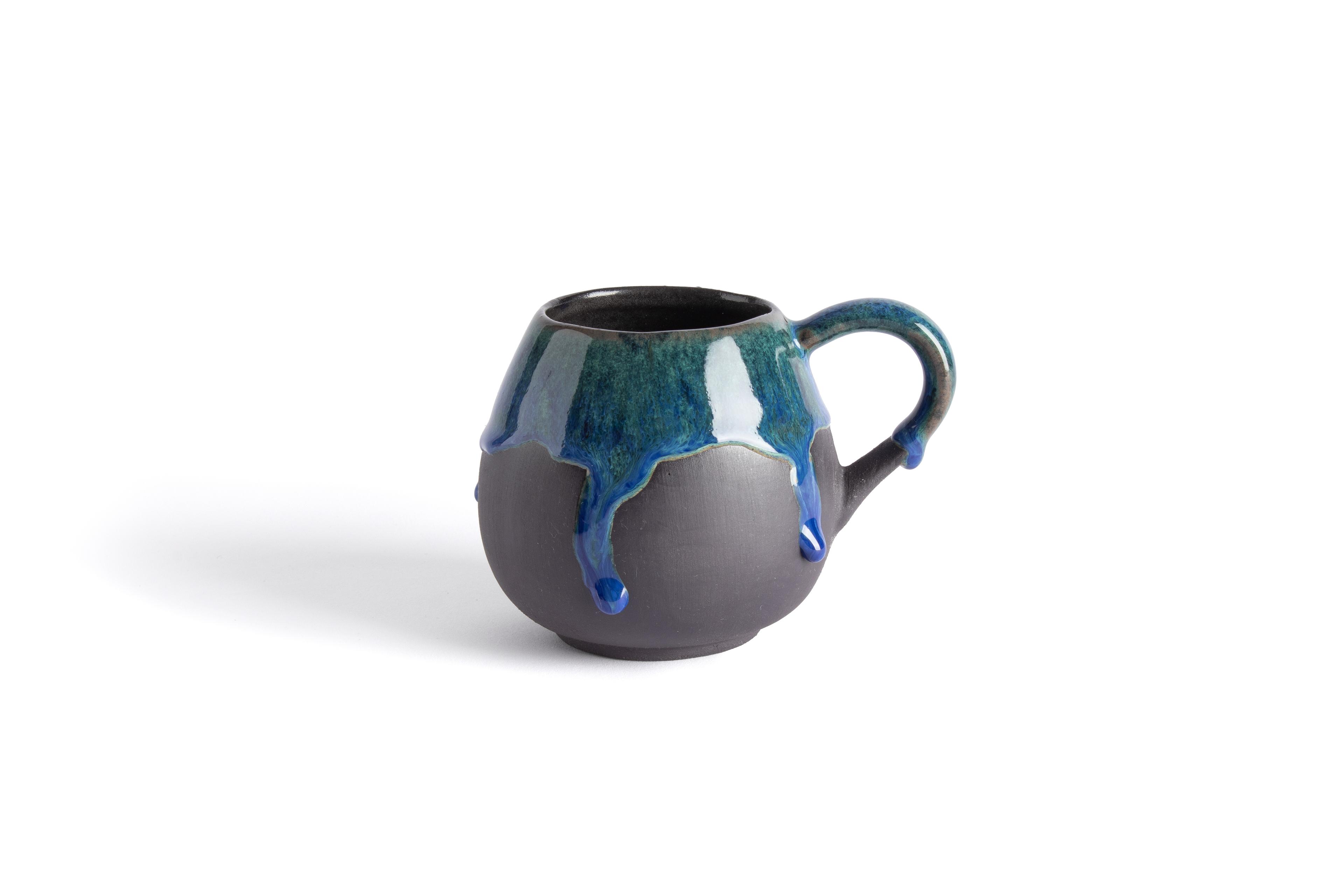 Damla Cup - Black Stoneware - Green