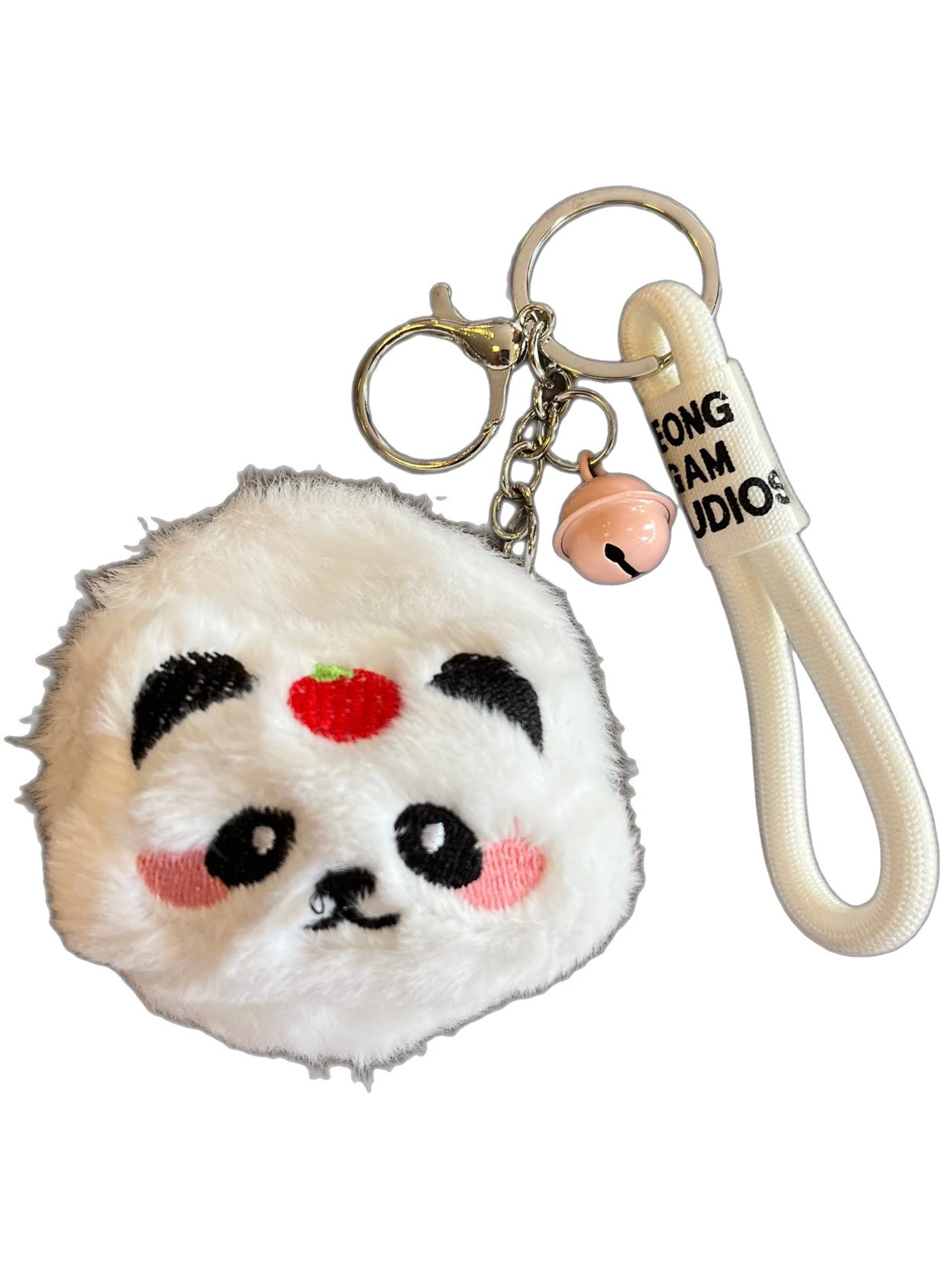 Mini Peluş Cep Aynası Beyaz Panda Anahtarlık Zilli