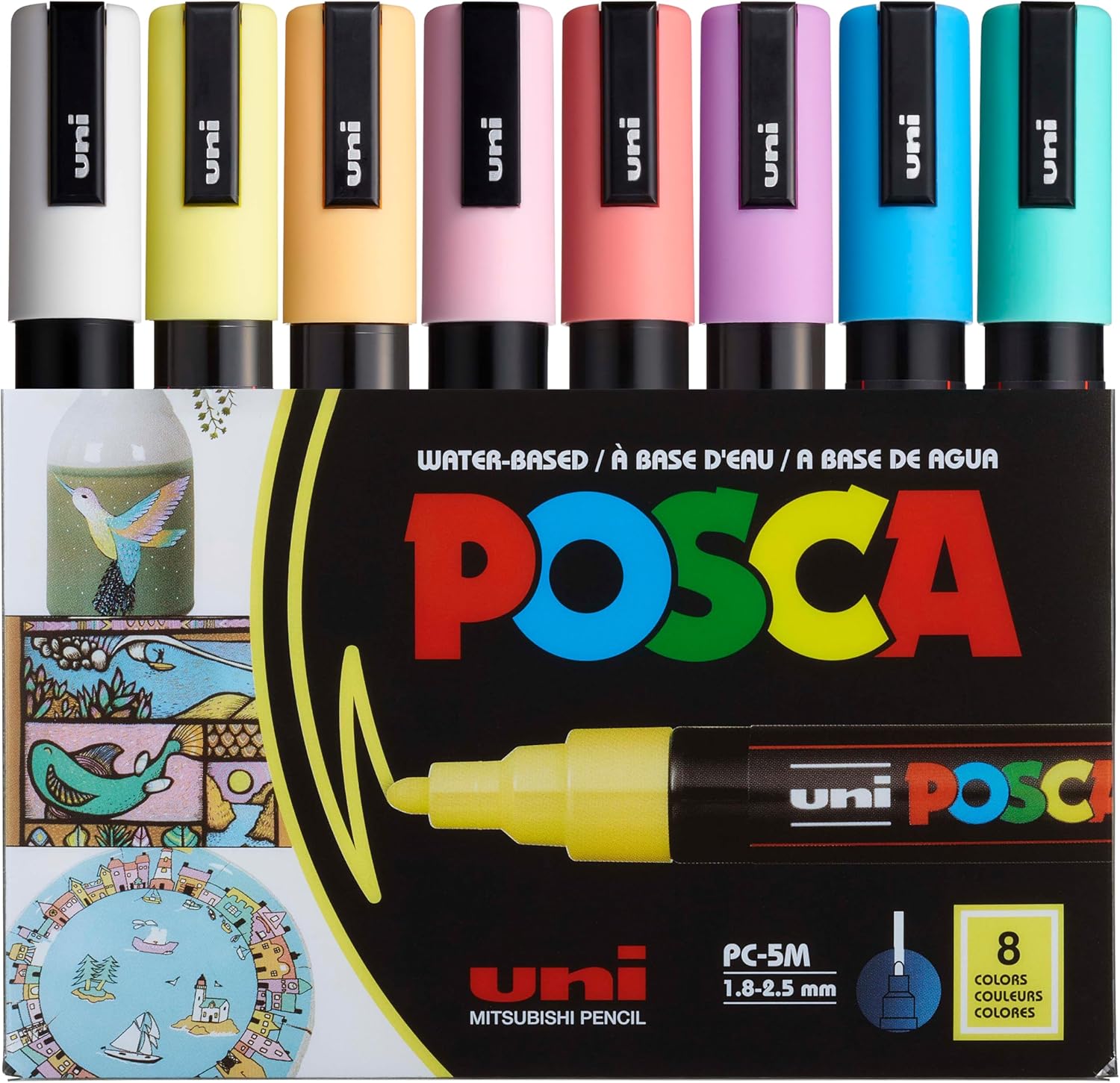 Uni Poster Markörü Posca Set PC-5M/8C Soft Renk 8 li