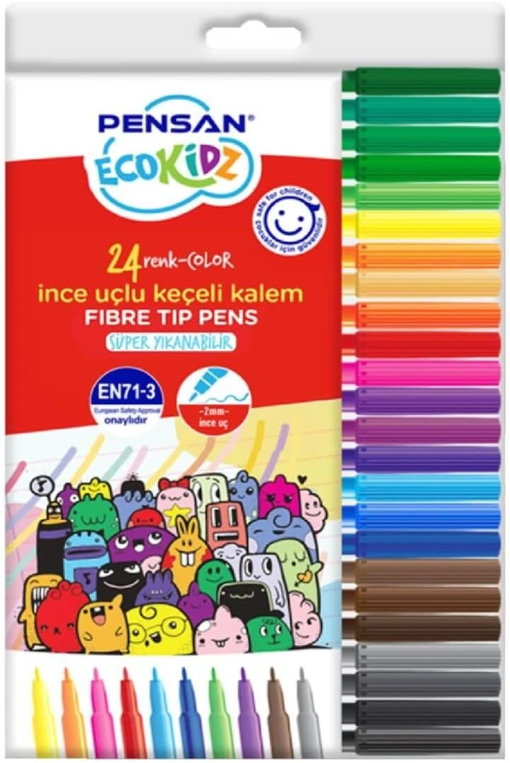 Pensan Eco Kidz 24 Renk İnce Uçlu Keçeli Kalem