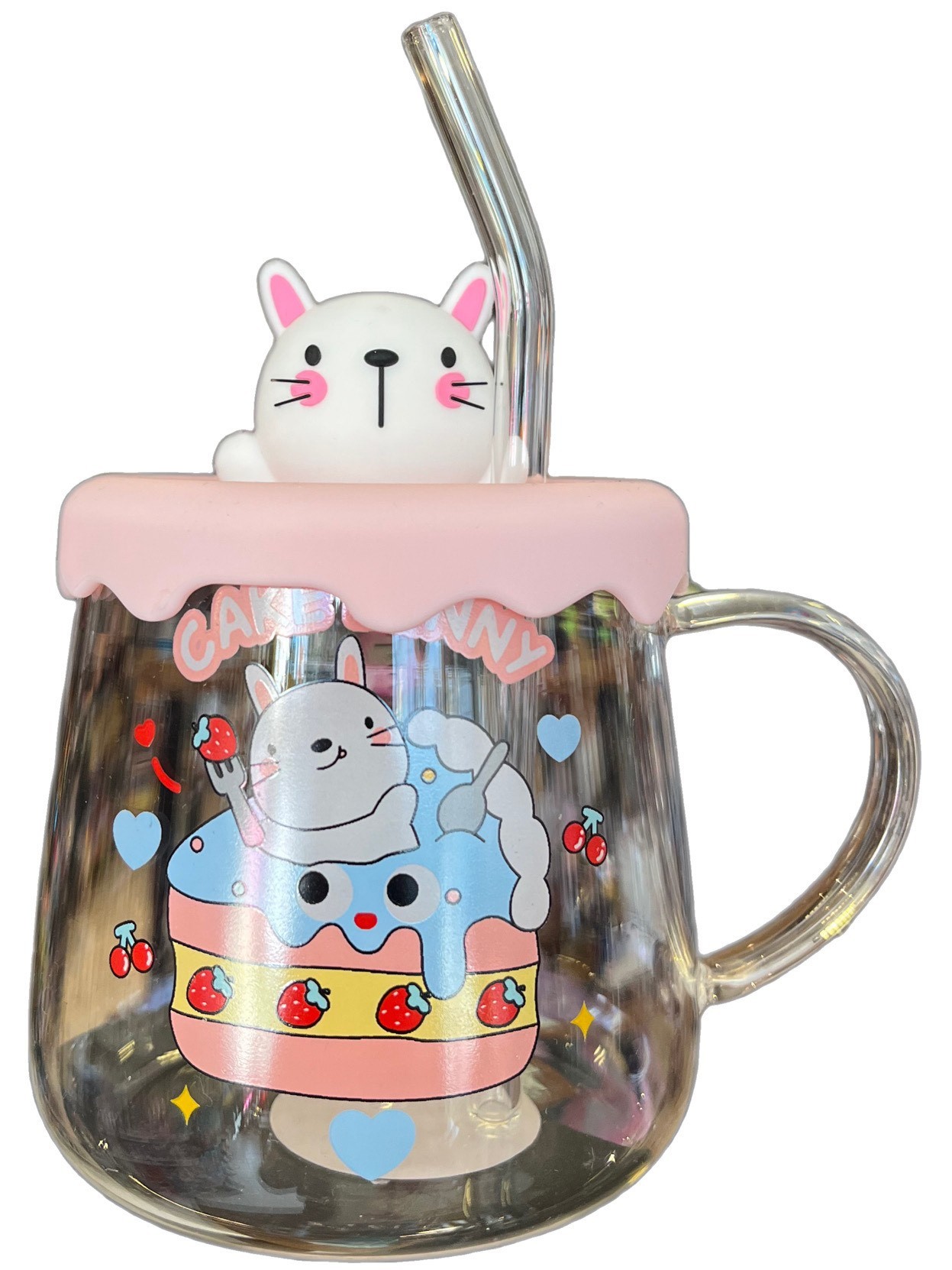 Cam Kupa Pipetli Kapaklı Kedi