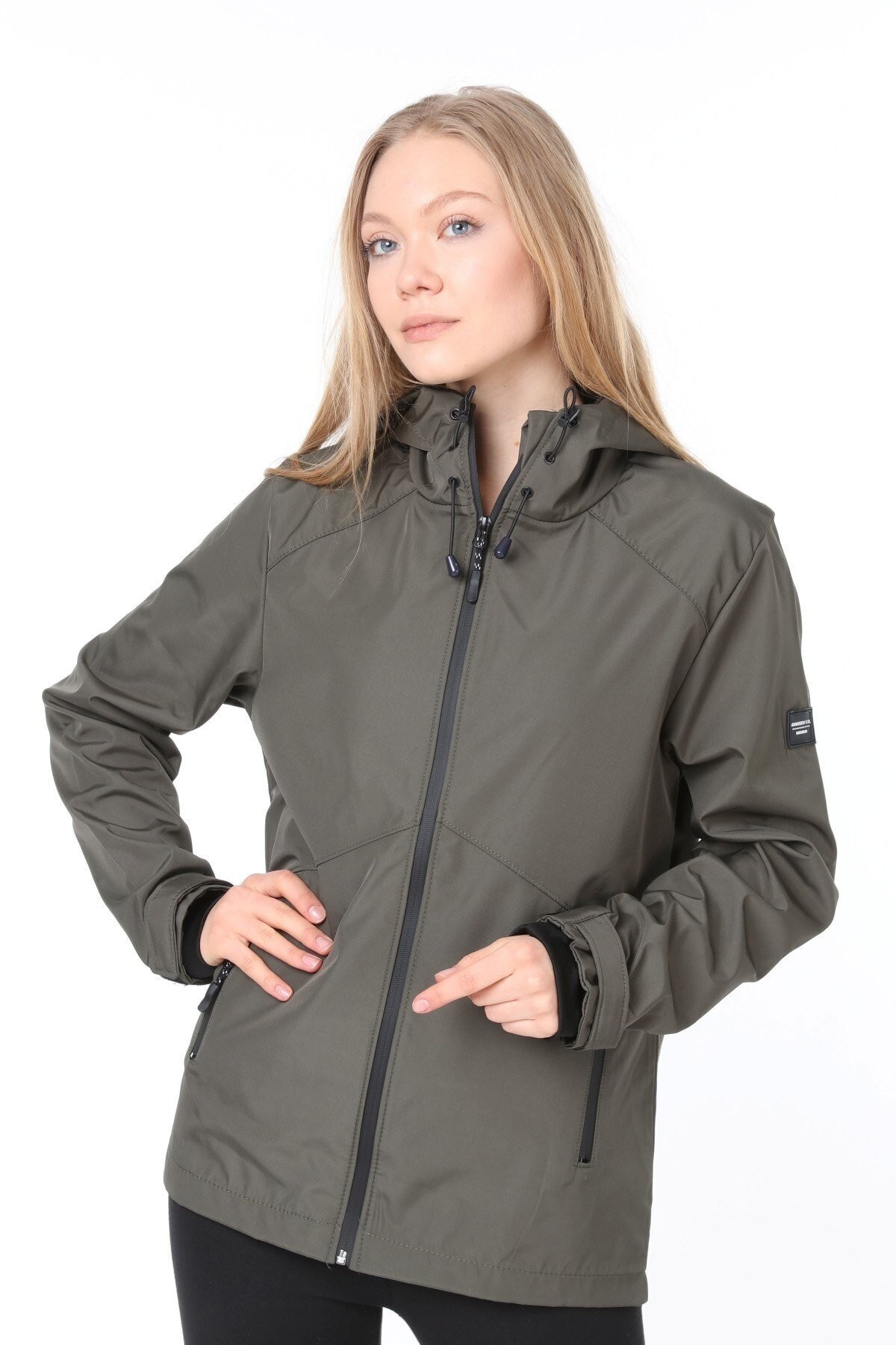 Ghassy Co.Kadın Rüzgarlık/Yağmurluk Omuz Detaylı Mevsimlik Taş Spor Ceket - HAKİ