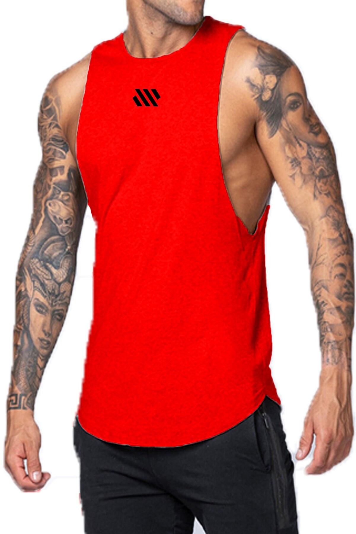 Ghassy Co. Erkek Dry Fit Gym Workout Stringer Fitness Spor Atlet Tshirt GYM-105 - KIRMIZI